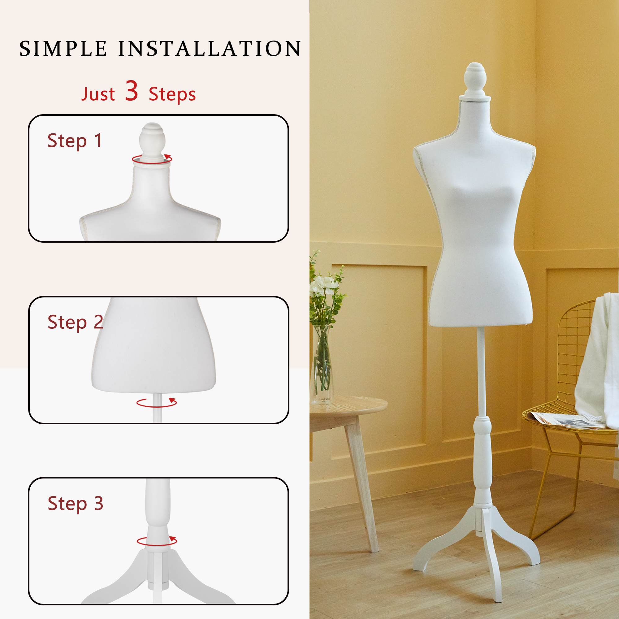 Female Dress Form Mannequin Torso White Mannequin Body with White Torso Cover and Adjustable Tripod Stand for Clothing Dress Jewelry Display
