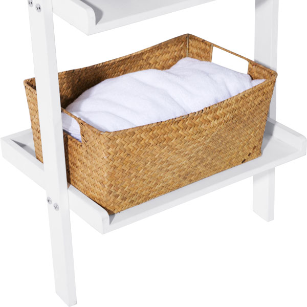 HYNAWIN Ladder Shelf Bookcase,5-Tier Bamboo Storage Rack Shelves Wall Leaning Shelf Unit,FreeStanding Plant Stand, Corner Display Shelves for Living Room, Bathroom, Kitchen, Office(65in)