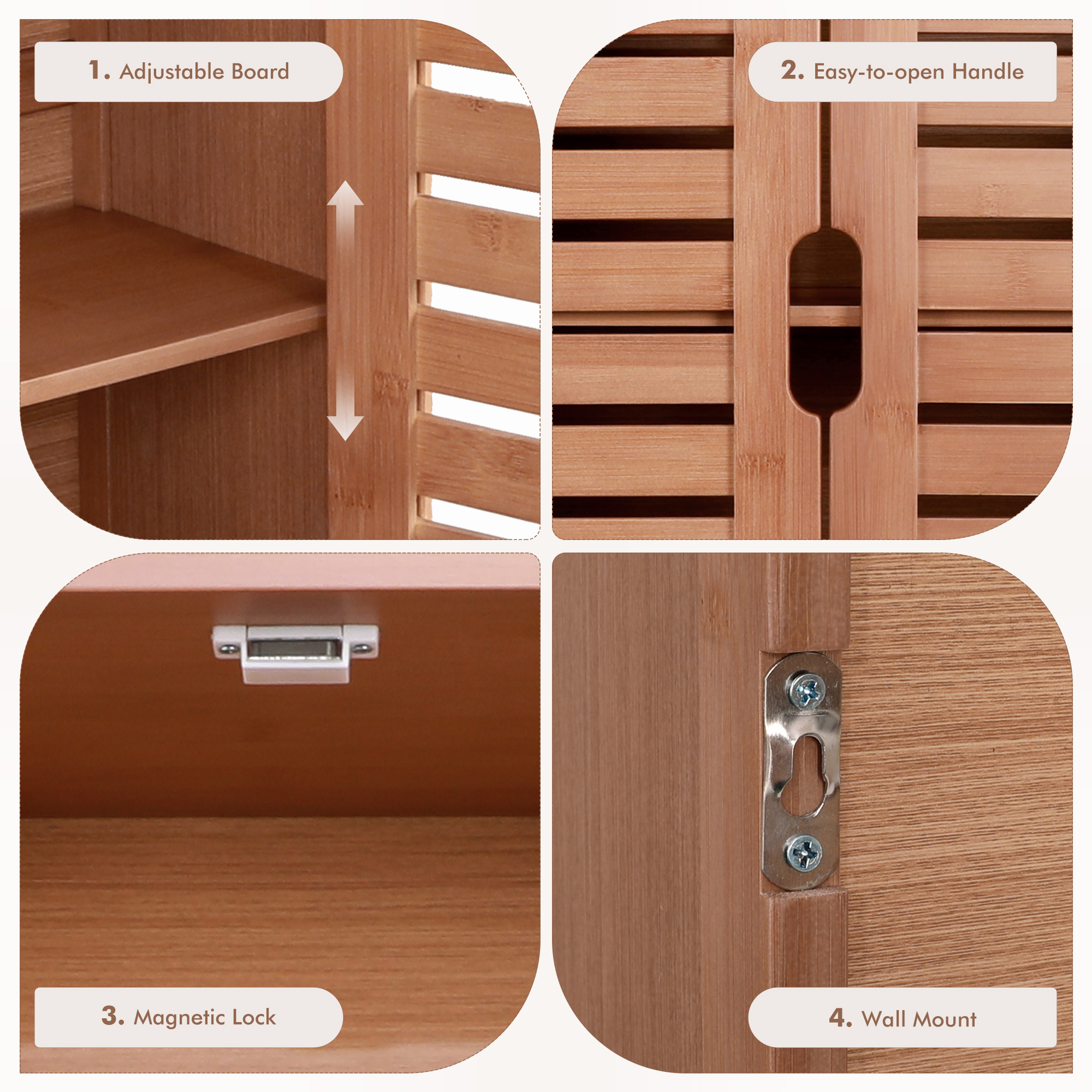 HYNAWIN Bamboo Wall Cabinet with Adjustable Shelf, Medicine Cabinet for Bathroom Living Room, Over-The-Toilet Floating Cabinet