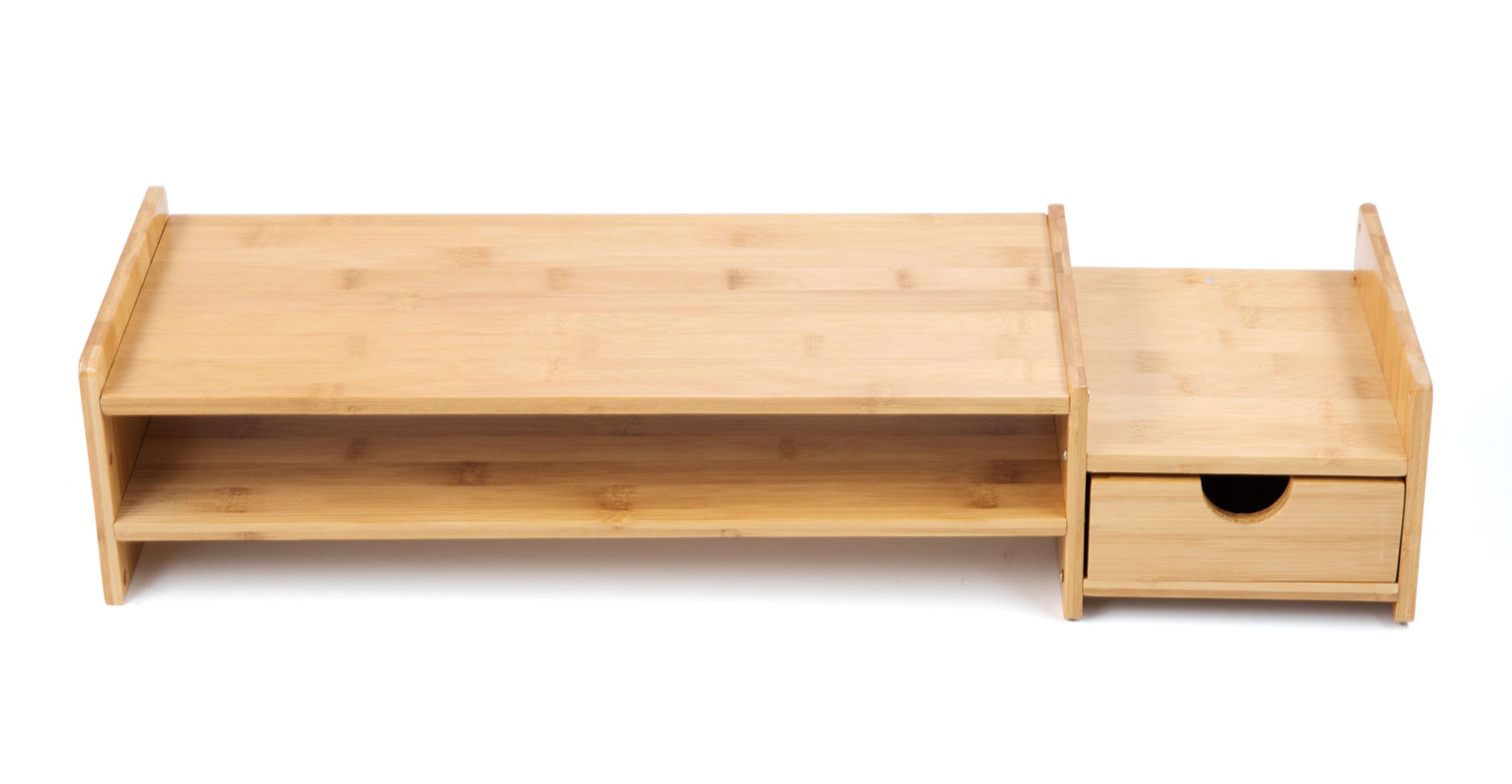 Monitor Stand Riser Desk Organizer-Bamboo 2 Tier Laptop Stand With Drawers, Adjustable Desktop Storage Organizer For Computer, Printer, Cellphone-Use In Office,Home /Reduce Neck &Eye Strain(Basic)