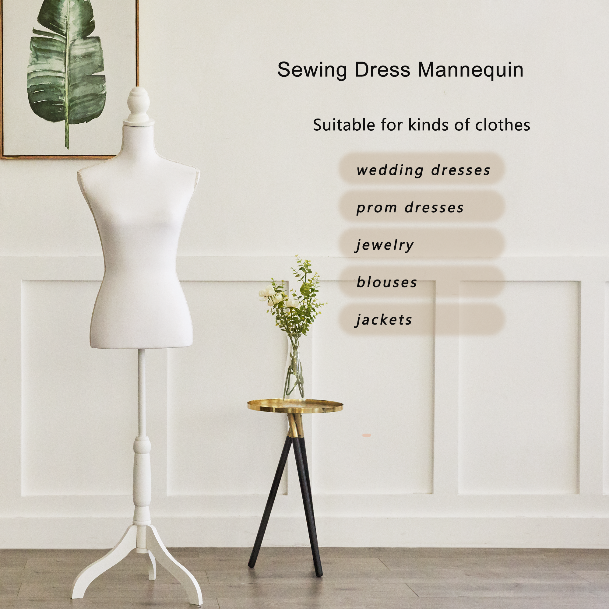 Female Dress Form Mannequin Torso White Mannequin Body with White Torso Cover and Adjustable Tripod Stand for Clothing Dress Jewelry Display