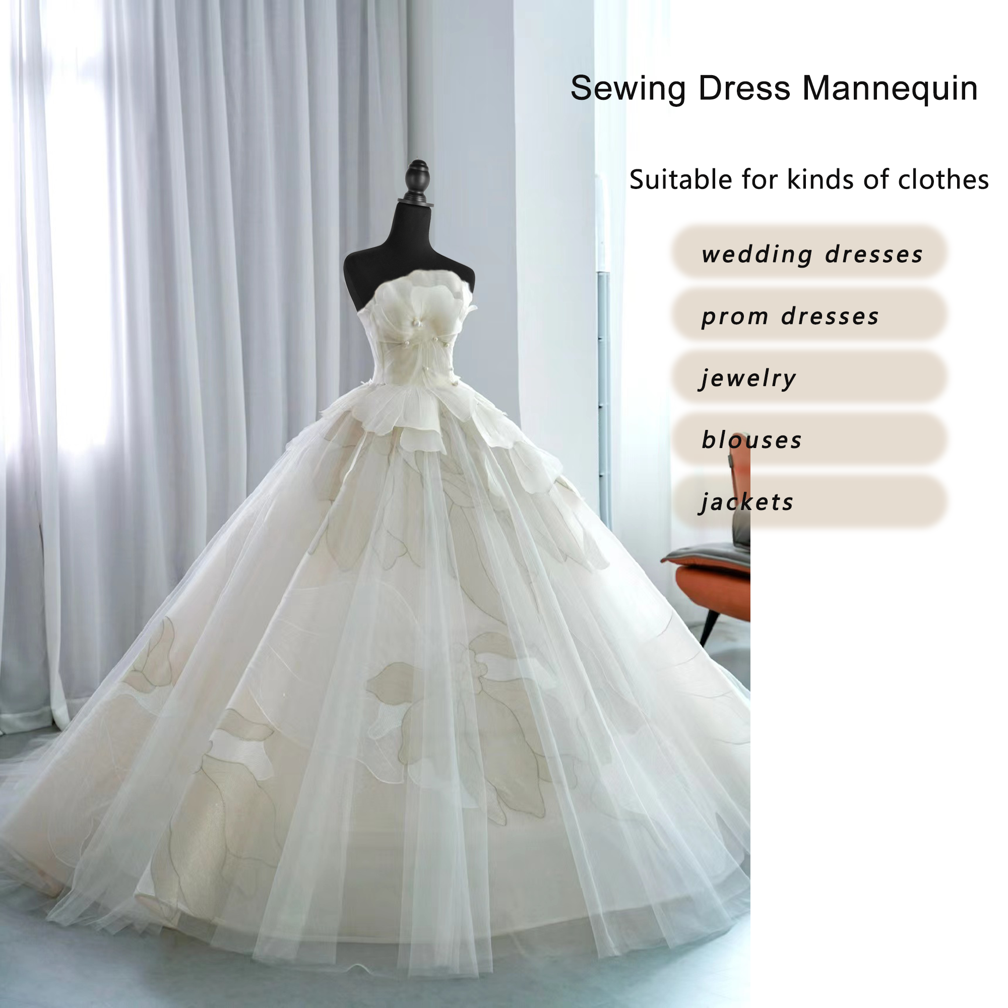 Female Dress Form White Mannequin Body w/ Detachable Black Torso Cover Mannequin Torso with Adjustable Tripod Stand for Clothing Dress Jewelry Display