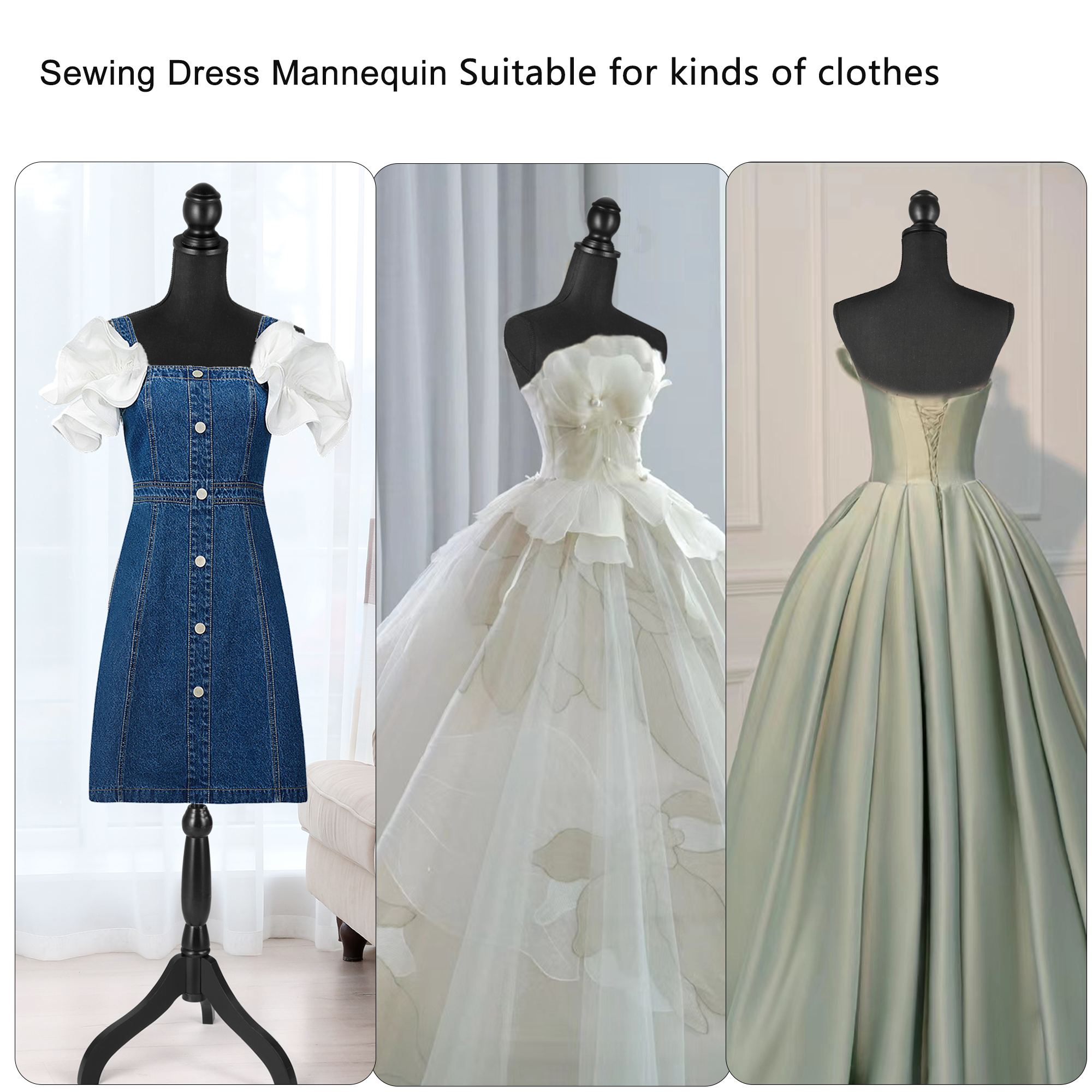 Female Dress Form Mannequin Torso Adjustable Height Mannequin Body with Tripod Stand for Clothing Dress Jewelry Display, Black