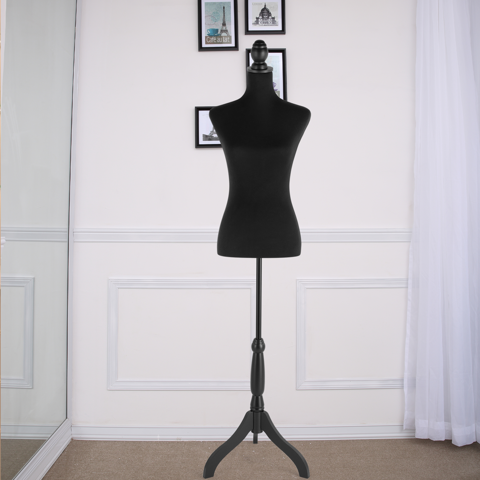 Female Dress Form White Mannequin Body w/ Detachable Black Torso Cover Mannequin Torso with Adjustable Tripod Stand for Clothing Dress Jewelry Display