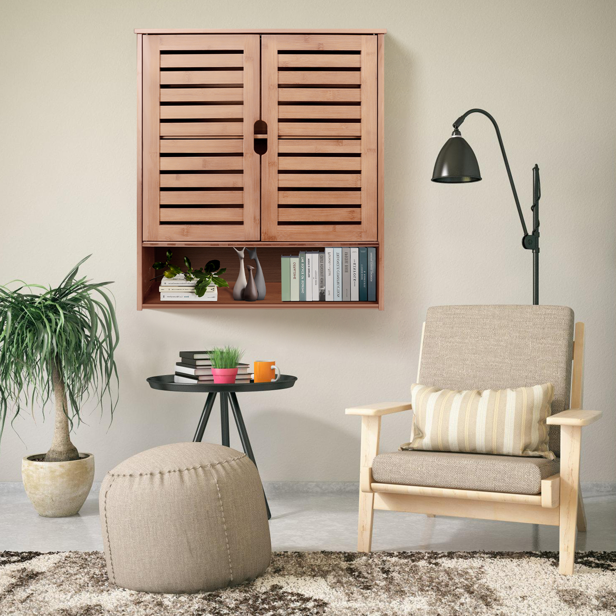 HYNAWIN Bamboo Wall Cabinet with Adjustable Shelf, Medicine Cabinet for Bathroom Living Room, Over-The-Toilet Floating Cabinet