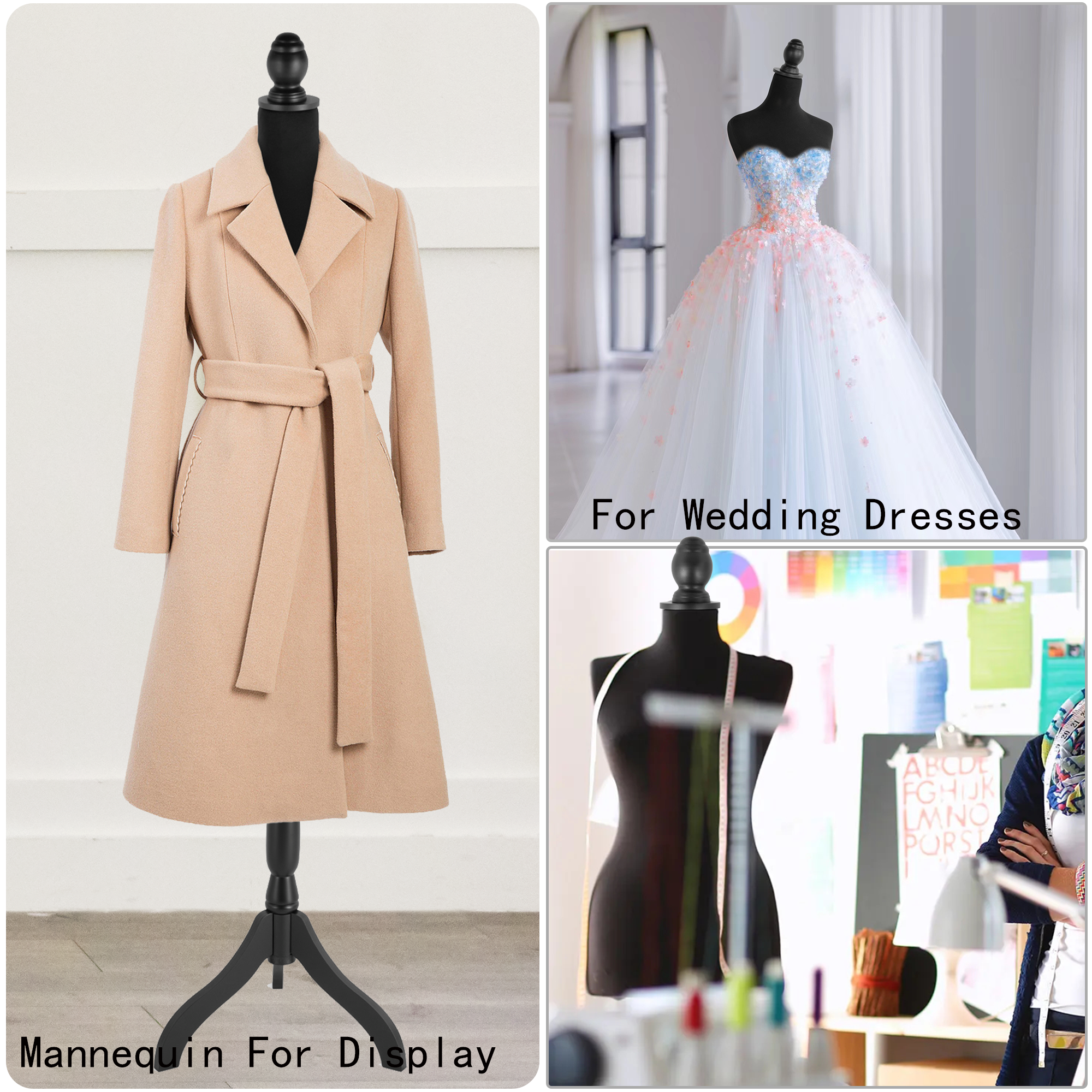 Female Dress Form White Mannequin Body w/ Detachable Black Torso Cover Mannequin Torso with Adjustable Tripod Stand for Clothing Dress Jewelry Display