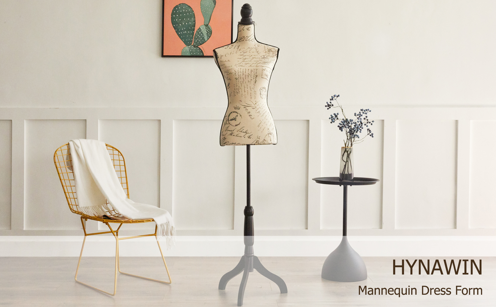 Female Dress Form Mannequin Torso Adjustable Height Mannequin Body with Tripod Stand for Clothing Dress Jewelry Display, Beige Printing