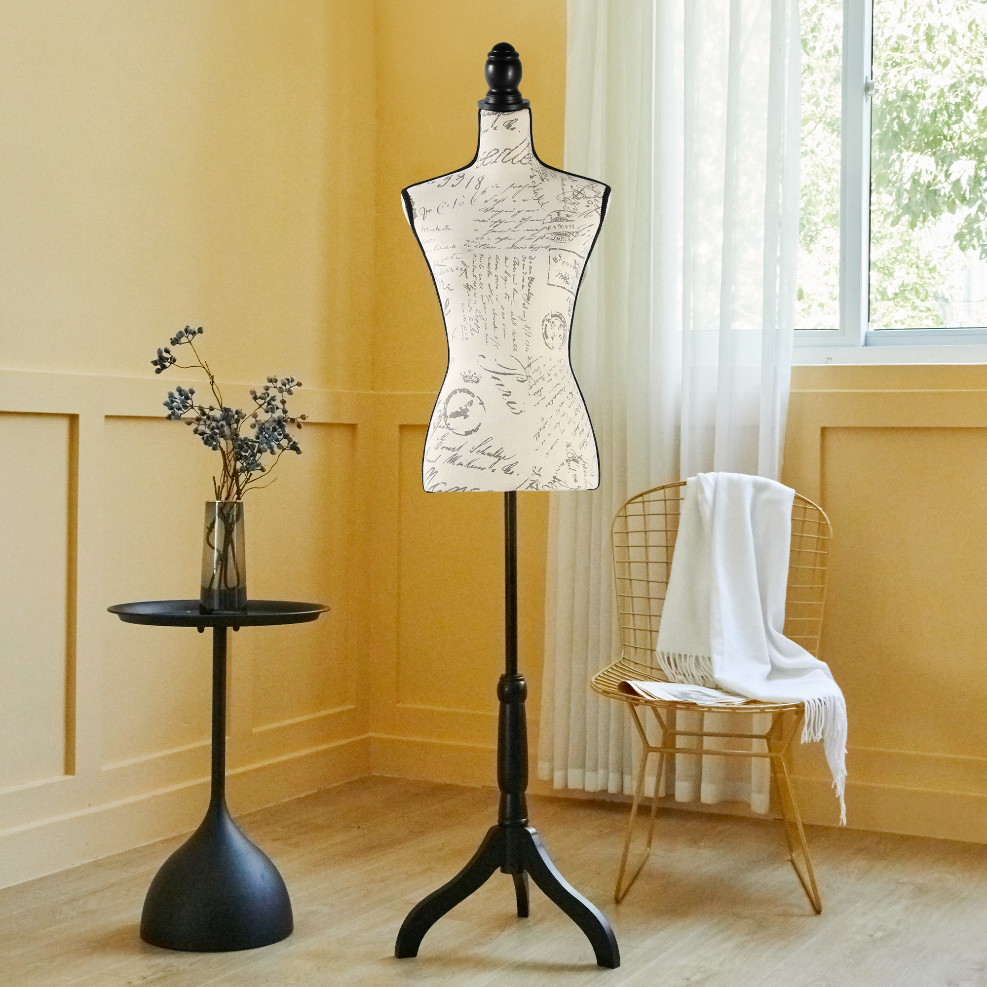 Female Dress Form Mannequin Torso Adjustable Height Mannequin Body with Tripod Stand for Clothing Dress Jewelry Display, Beige Printing