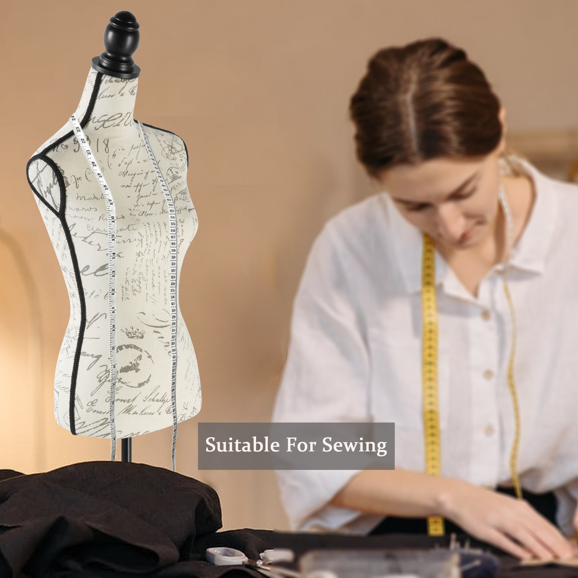 Female Dress Form Mannequin Torso Adjustable Height Mannequin Body with Tripod Stand for Clothing Dress Jewelry Display, Beige Printing