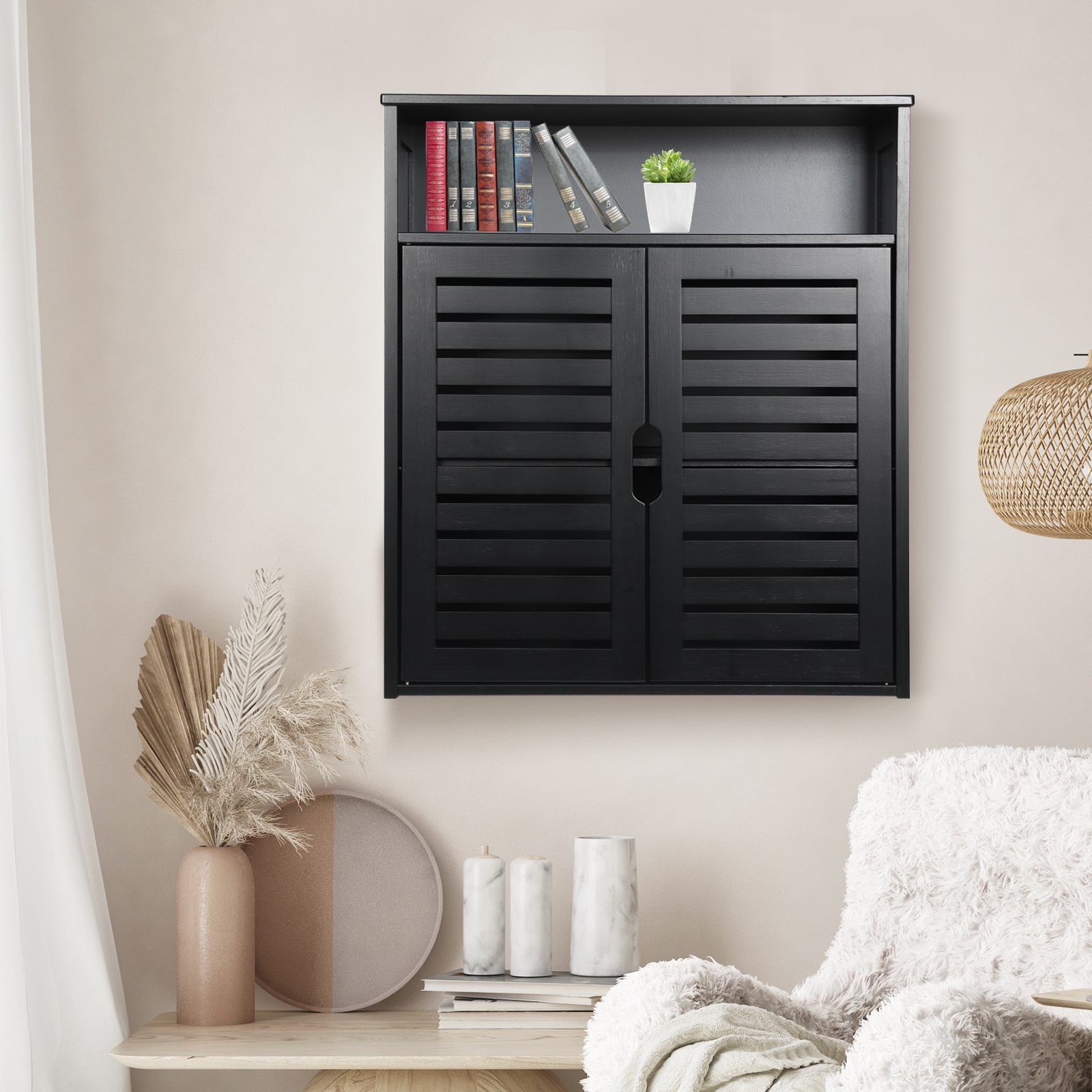 HYNAWIN Bamboo Wall Cabinet with Adjustable Shelf, Medicine Cabinet for Bathroom Living Room, Over-The-Toilet Floating Cabinet