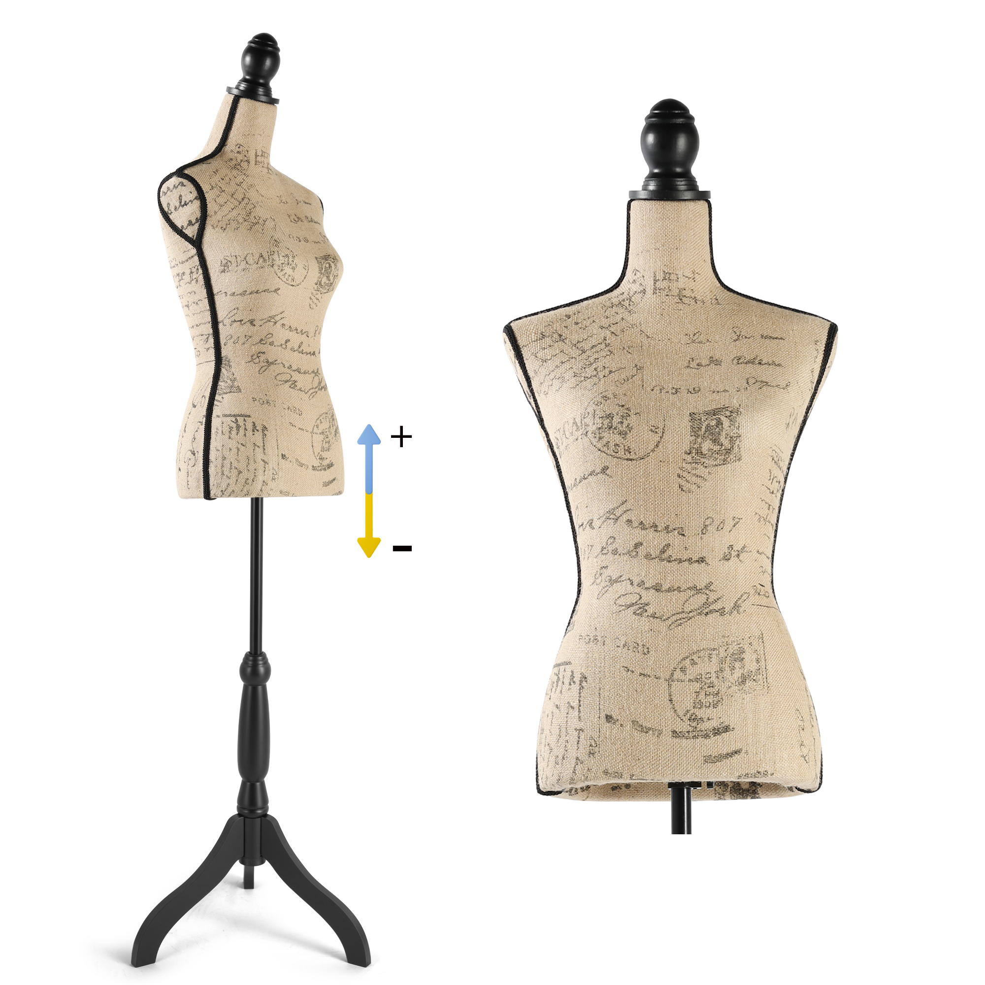 Female Dress Form Mannequin Torso Adjustable Height Mannequin Body with Tripod Stand for Clothing Dress Jewelry Display, Beige Printing