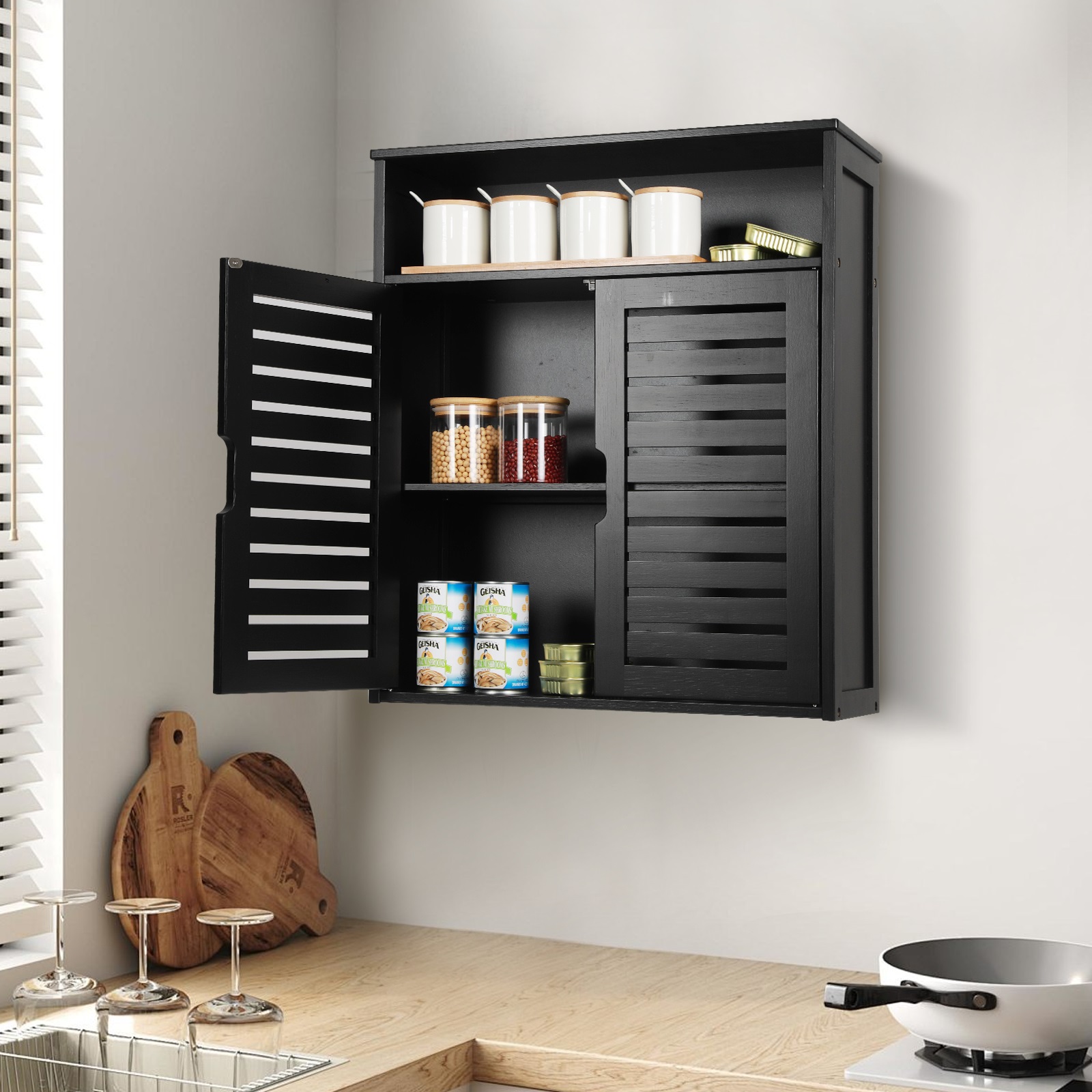 HYNAWIN Bamboo Wall Cabinet with Adjustable Shelf, Medicine Cabinet for Bathroom Living Room, Over-The-Toilet Floating Cabinet