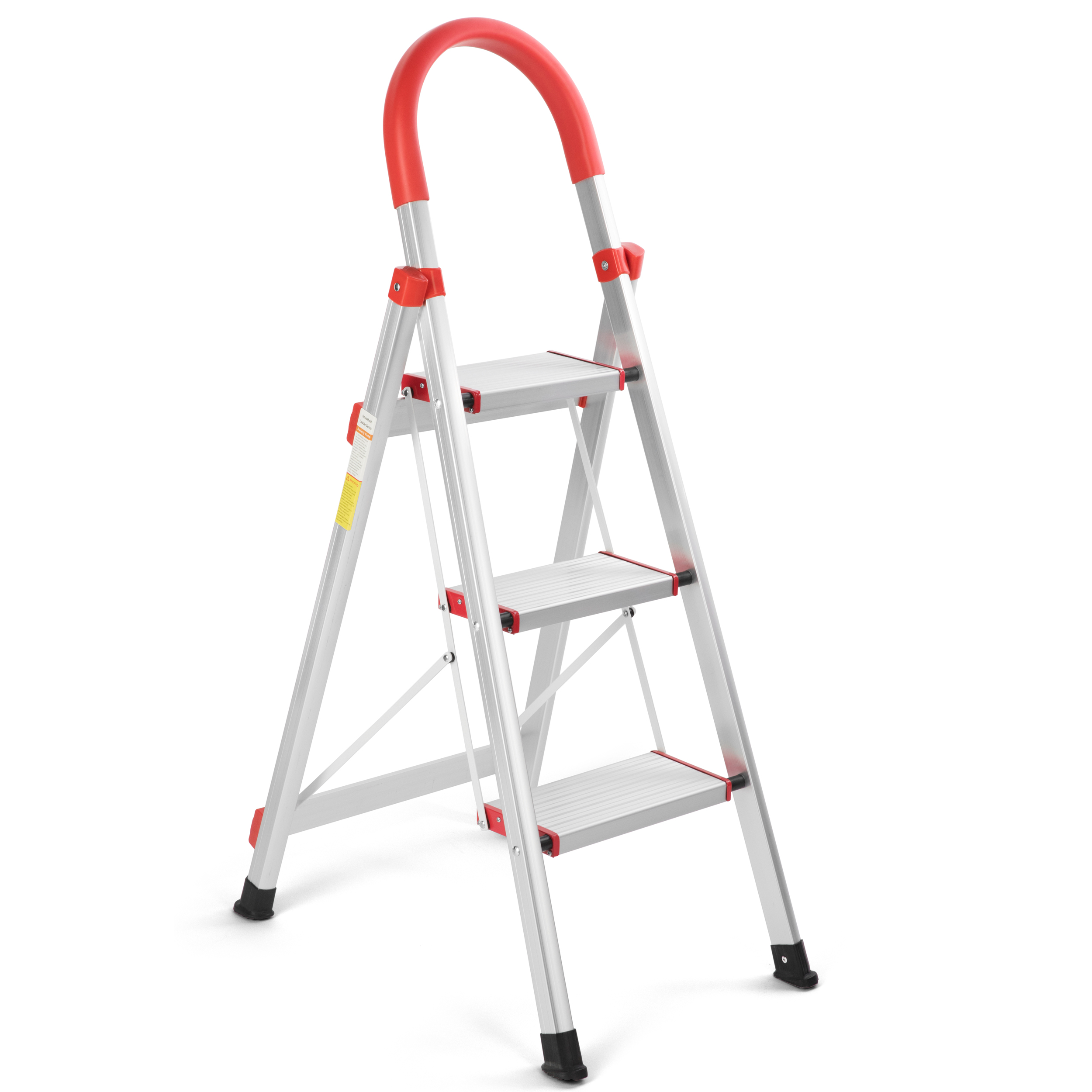 3 Step Ladder, Folding Step Stool with Anti-Slip Pedal and Tool Tray, Lightweight Aluminum Home Ladder for Home Kitchen Office