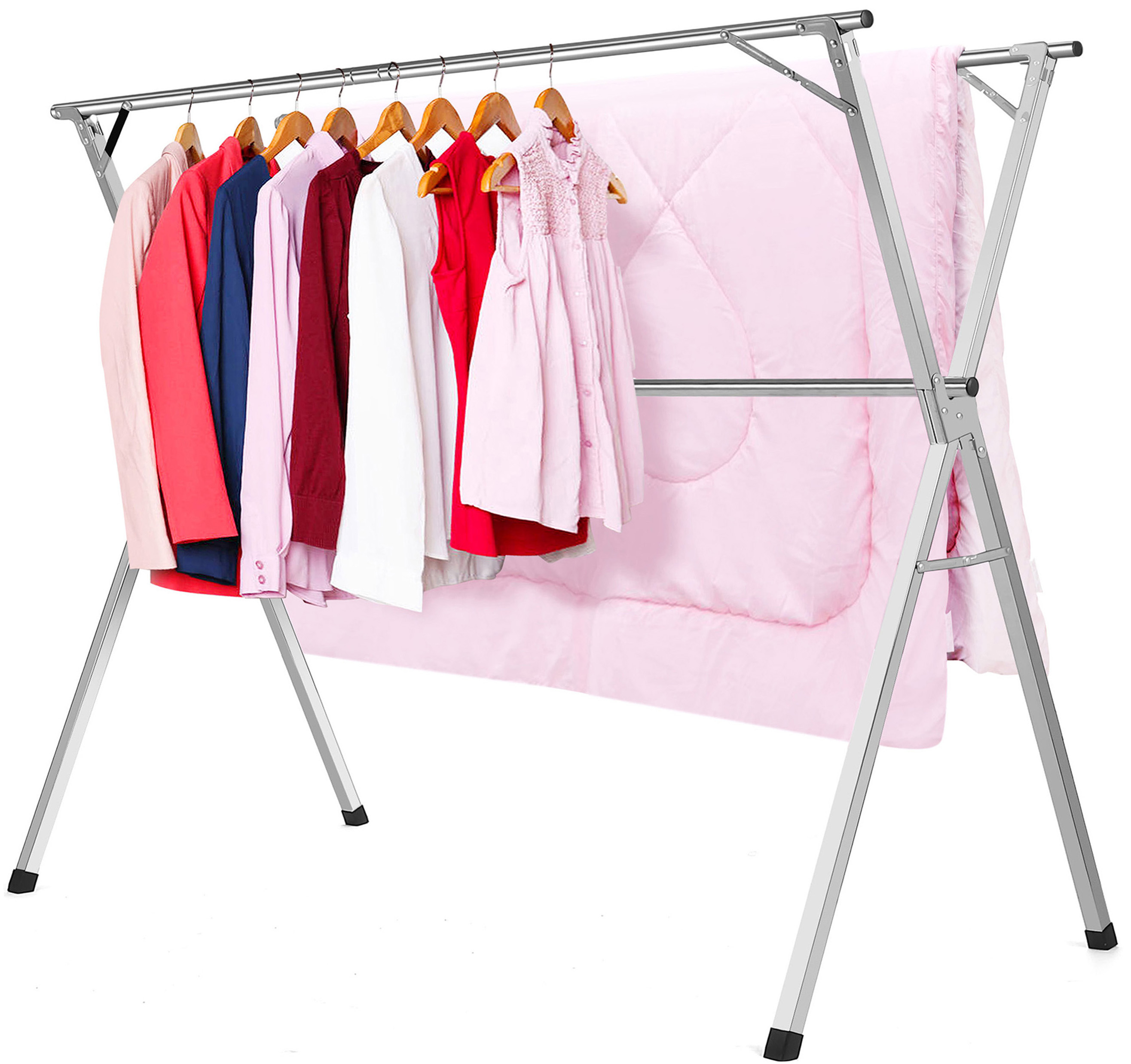 Clothes Drying Racks, Upgraded Stainless Steel Laundry Drying Rack, Heavy Duty Collapsible Garment Rack, Clothes Storage Rack for Indoor Outdoor, 1.5M/59 in