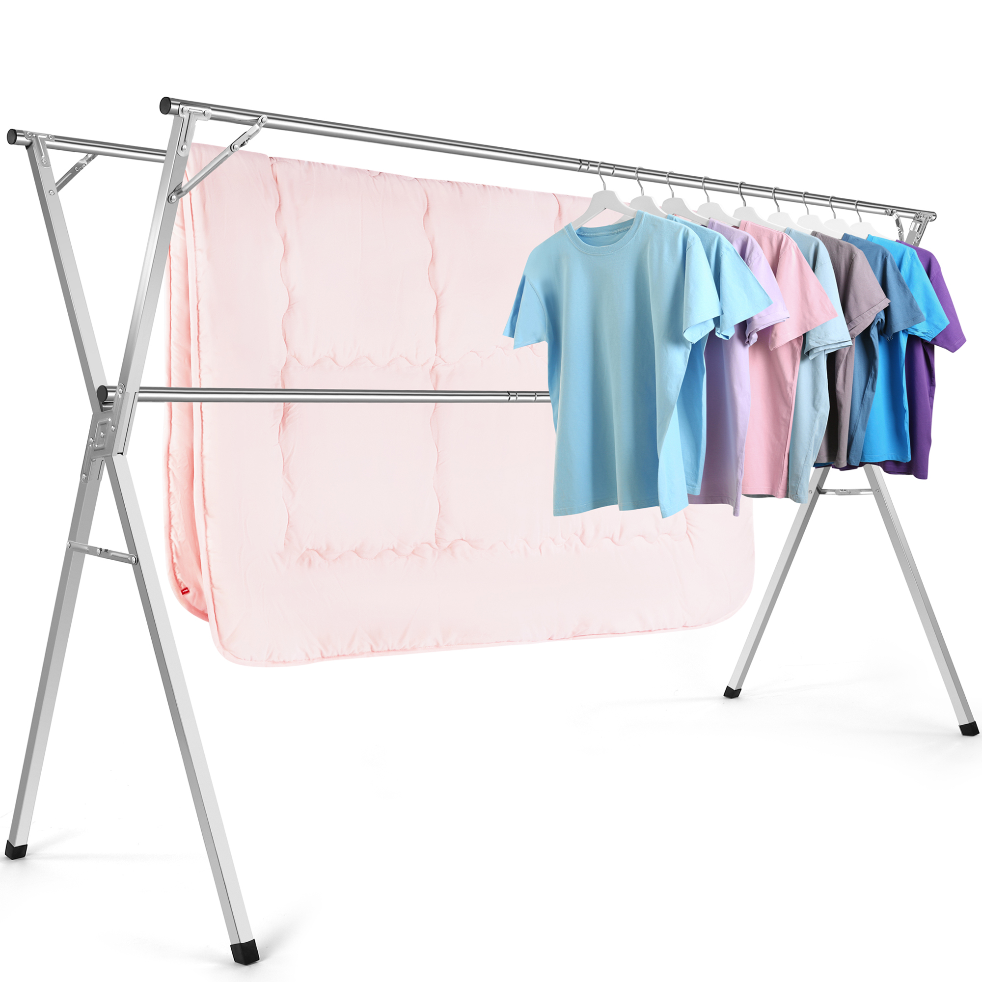 Clothes Drying Racks, Upgraded Stainless Steel Laundry Drying Rack, Heavy Duty Collapsible Garment Rack, Clothes Storage Rack for Indoor Outdoor, 2M/79 in
