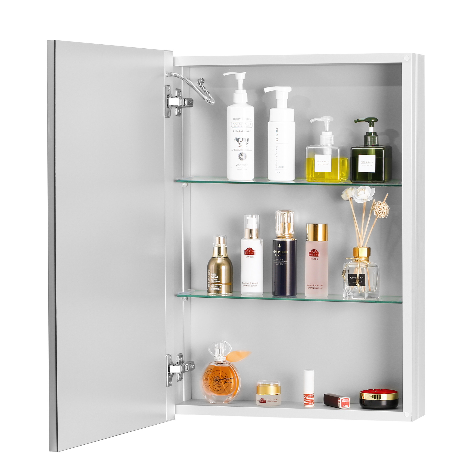 HYNAWIN 27.6"x 18" Bathroom Mirror with Storage, Medicine Cabinet with Anti-Fog Dimmable Light and Color Adjustment, Wall-Mounted Vanity Mirror with Storage, Defogger