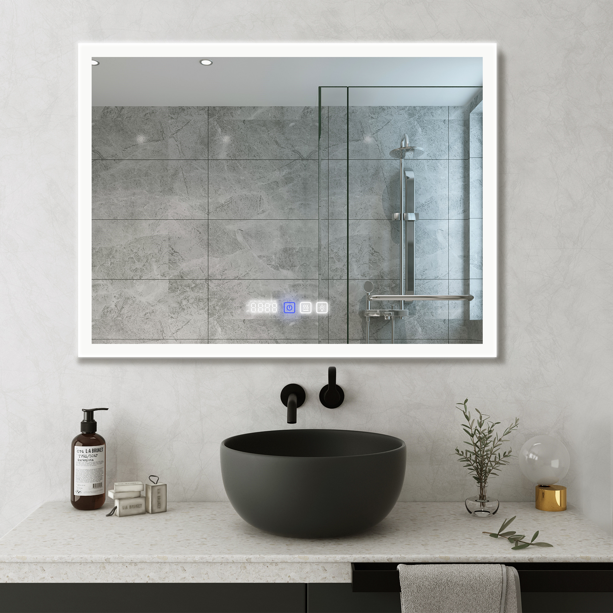 HYNAWIN LED Bathroom Mirror 31.5"x 23.62", Dimmable Anti-Fog Wall Mirror, Decor Vanity Mirror with 3 Adjustable Colors, Memory, Shatter-Proof (Horizontal/Vertical)