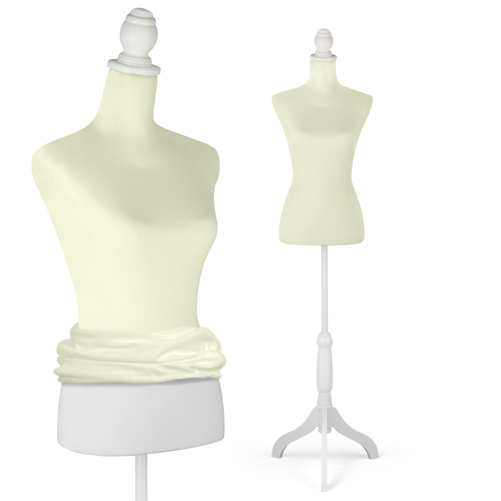 Female Dress Form Mannequin Torso White Mannequin Body with Beige Torso Cover and Adjustable Tripod Stand for Clothing Dress Jewelry Display