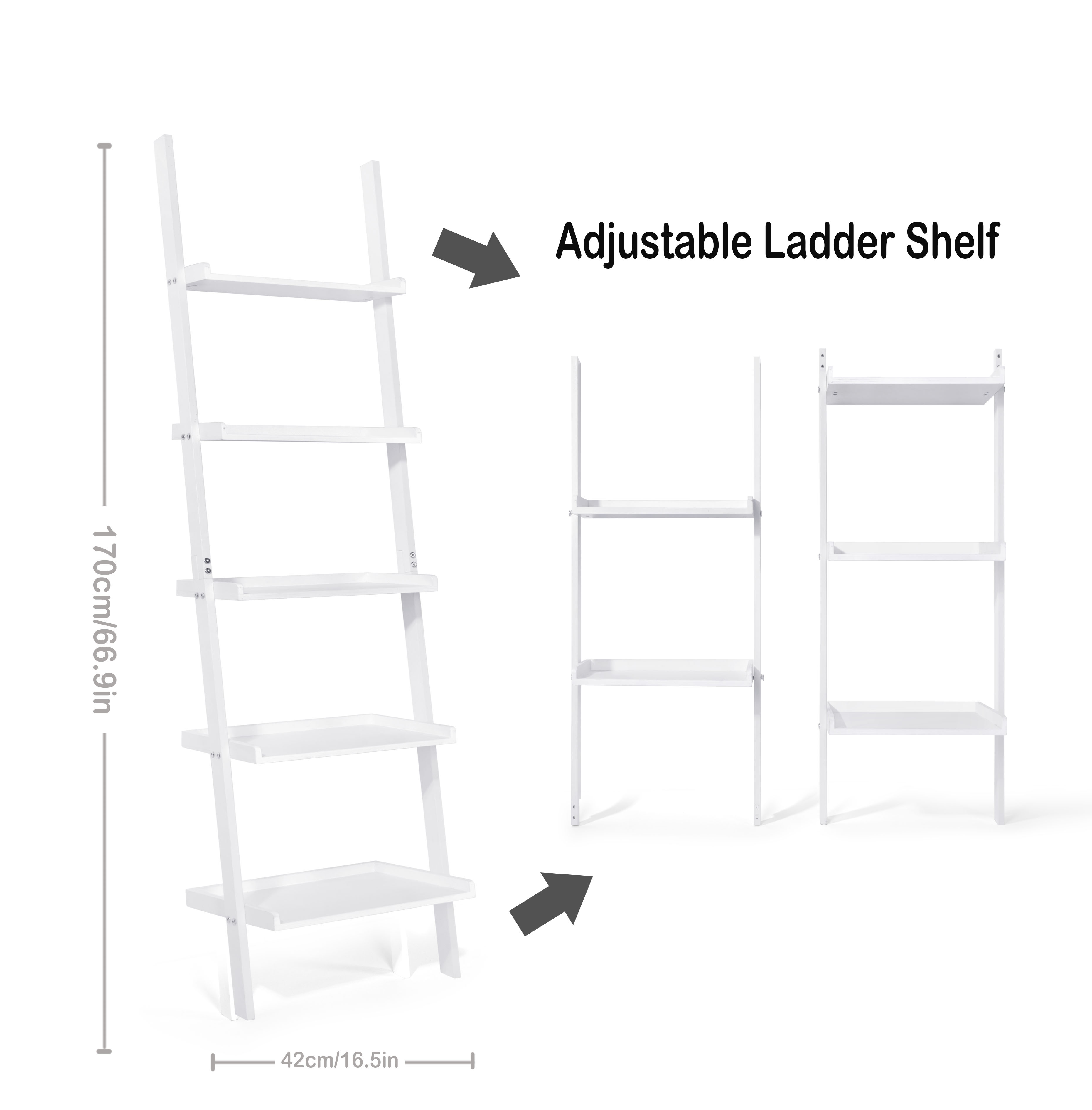 HYNAWIN Ladder Shelf Bookcase,5-Tier Bamboo Storage Rack Shelves Wall Leaning Shelf Unit,FreeStanding Plant Stand, Corner Display Shelves for Living Room, Bathroom, Kitchen, Office(65in)