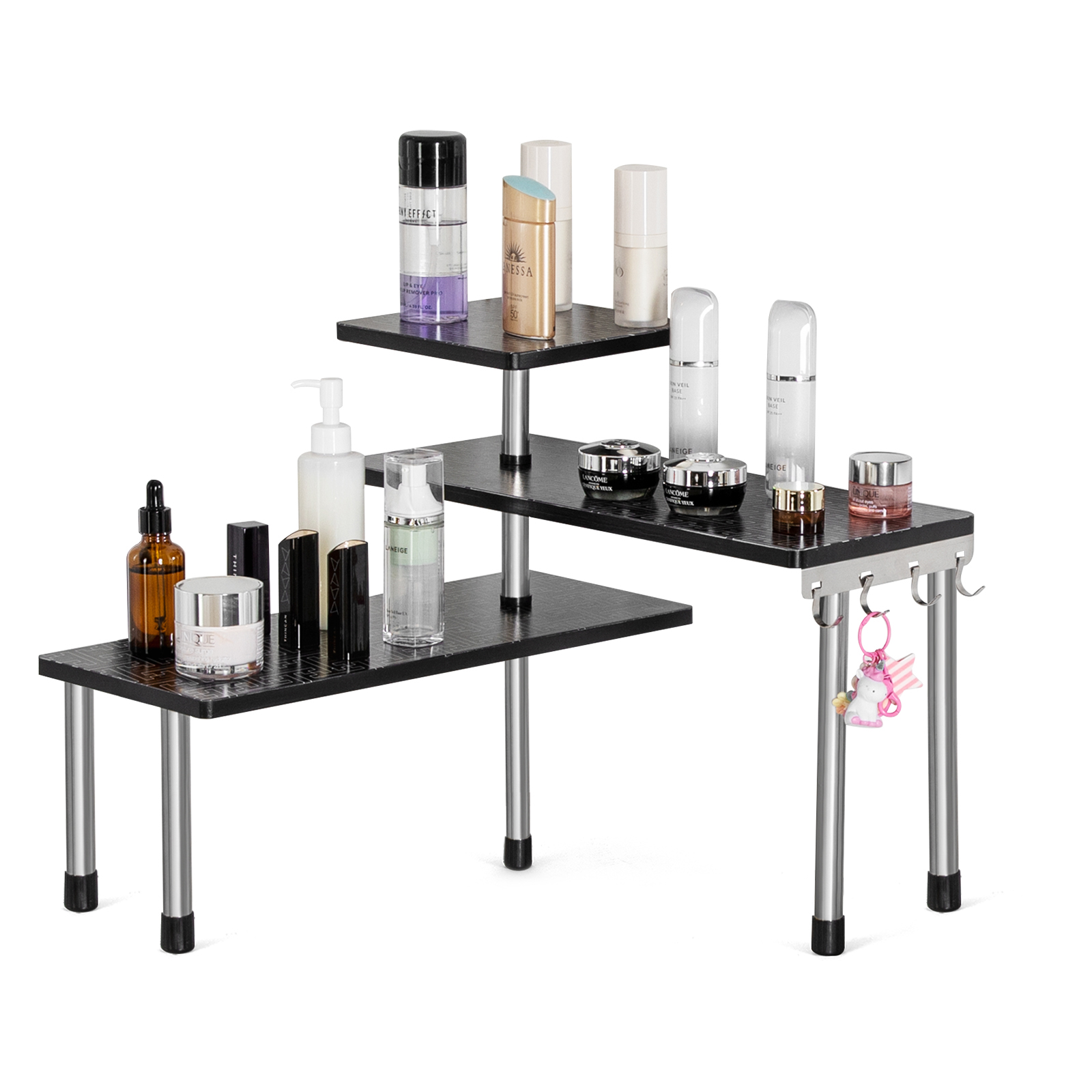 HYNAWIN 3 Tier Corner Shelf Bamboo & Metal Storage Spice Rack-Desk Bookshelf Display Shelves Space Saving Organizer -Adjustable Rack for Kitchen,Bed Room, Office-Best Home Décor (Upgraded Shelf)