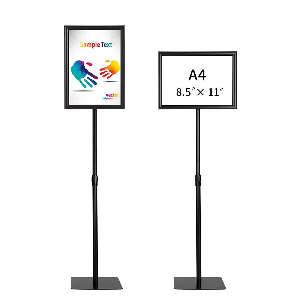 HYNAWIN Adjustable Floor Sign Stand Heavy Duty Pedestal Sign Holder Stand, Poster Stand with Aluminum Snap Open Frame for 8.5x11 Inches, Both Vertical and Horizontal View Sign Displayed, Black