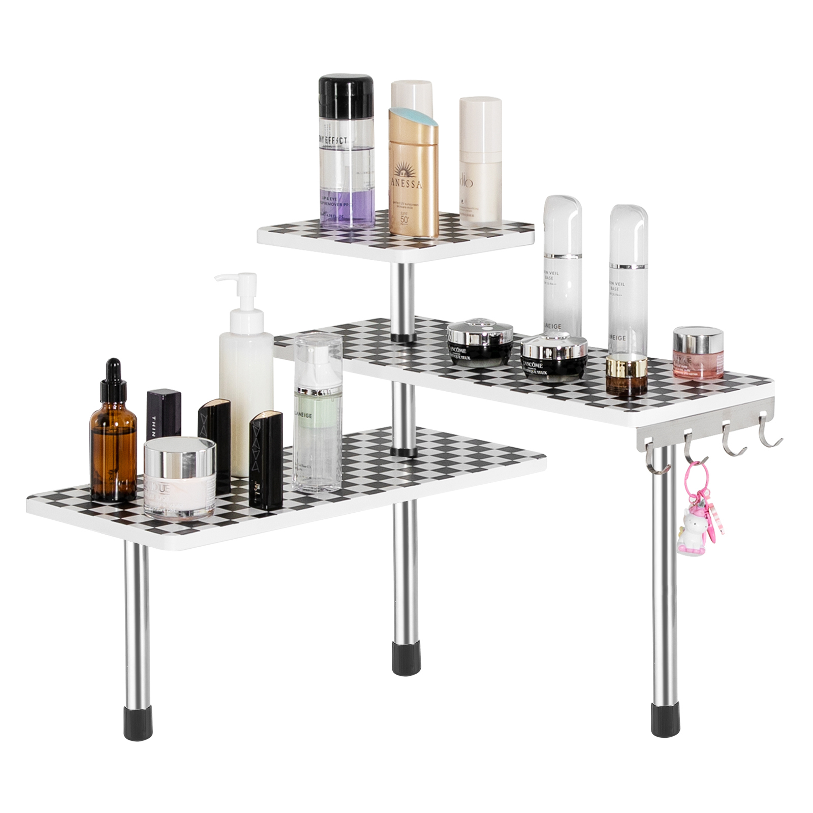 HYNAWIN 3 Tier Corner Shelf Bamboo & Metal Storage Spice Rack-Desk Bookshelf Display Shelves Space Saving Organizer 