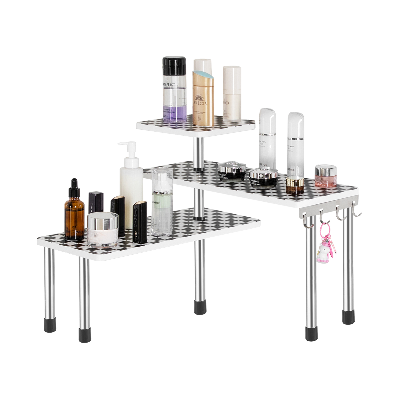 HYNAWIN 3 Tier Corner Shelf Bamboo & Metal Storage Spice Rack-Desk Bookshelf Display Shelves Space Saving Organizer