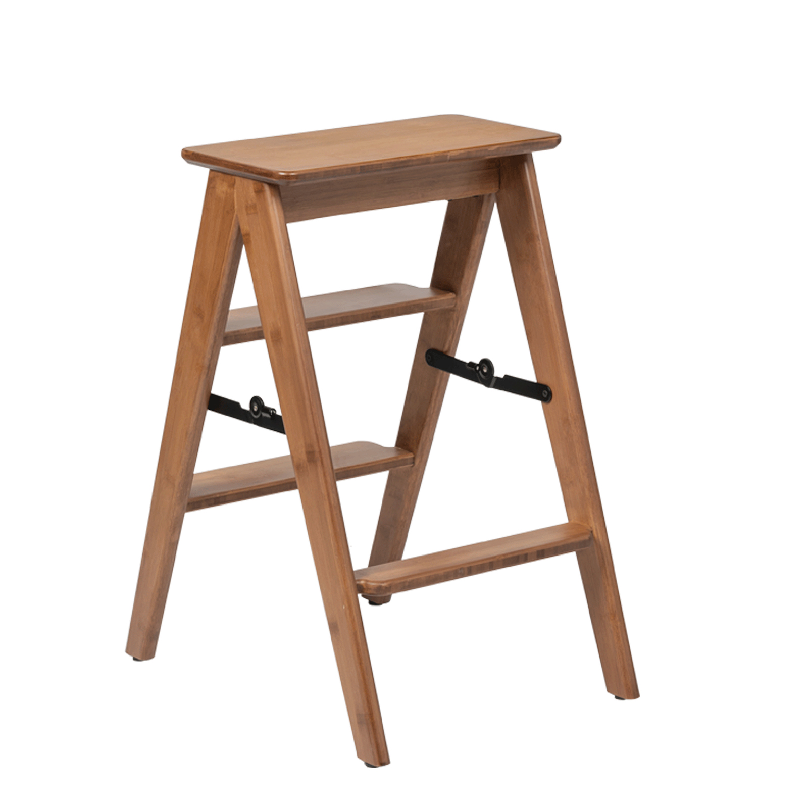 HYNAWIN 3 Tier Bamboo Ladder, Multi-Functional Foldable Ladder, Portable Bamboo Step Ladder with Wide Anti-Slip Pedals for Home, Kitchen, Office, Space-Saving