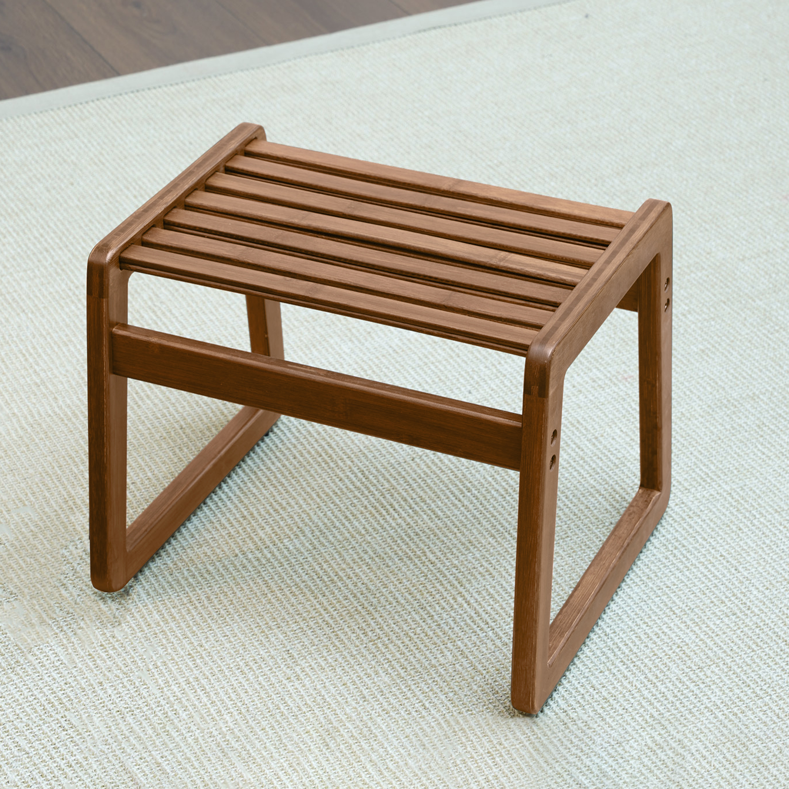 HYNAWIN Small Short Stool, Handcrafted Bamboo Slatted Stool , Square Step Stool  for Kids,  Shoe Changing Stool , 11.8" Low Stool for Kitchen, Bathroom, Bedroom and Porch 