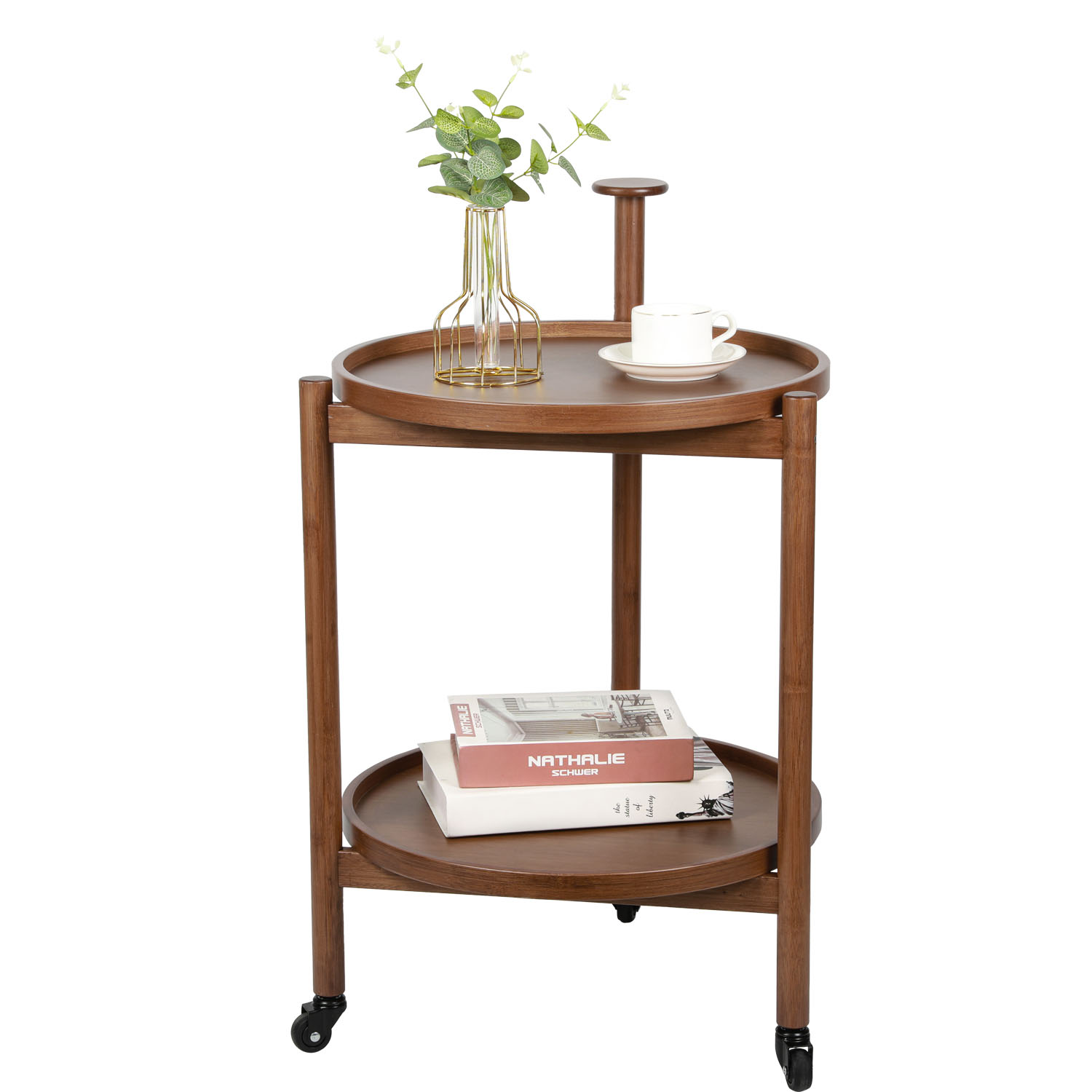 Rolling End Table Bar Cart with 2 Tier, Storage Coffee Table, with Shelf,Handle and Wheel, Modern Style for Living Room, Kitchen, and Office