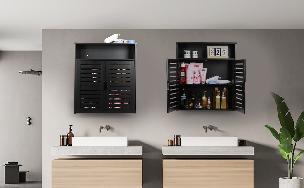 HYNAWIN Bamboo Wall Cabinet with Adjustable Shelf, Medicine Cabinet for Bathroom Living Room, Over-The-Toilet Floating Cabinet