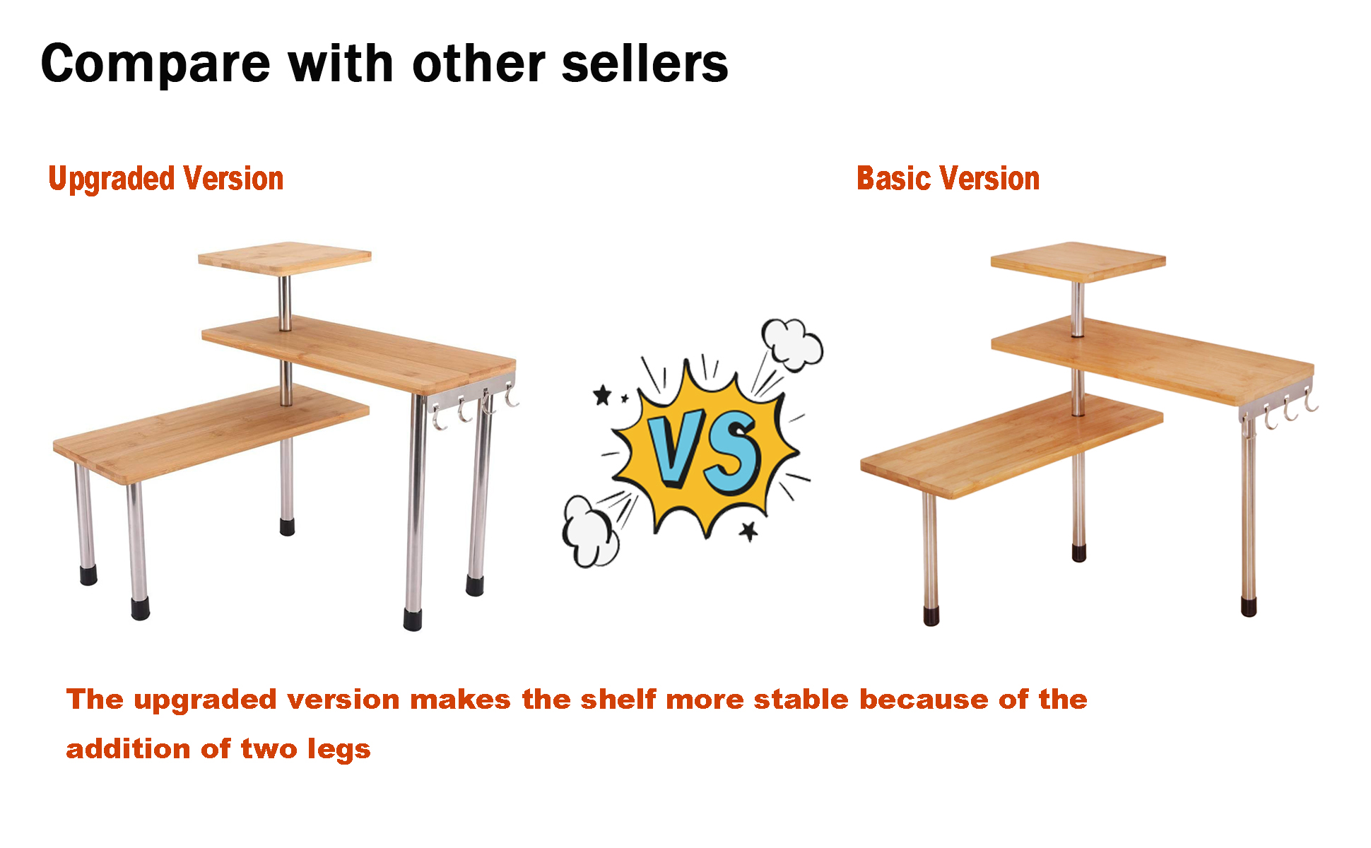 HYNAWIN 3 Tier Corner Shelf Bamboo & Metal Storage Spice Rack-Desk Bookshelf Display Shelves Space Saving Organizer