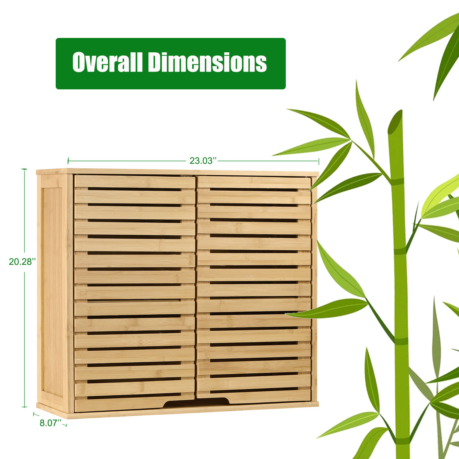 HYNAWIN Bamboo 2 Tier Bathroom Wall Cabinet with Adjustable Shelf, Double Door Cabinet for Bathroom, Living Room (20.28'' Height)