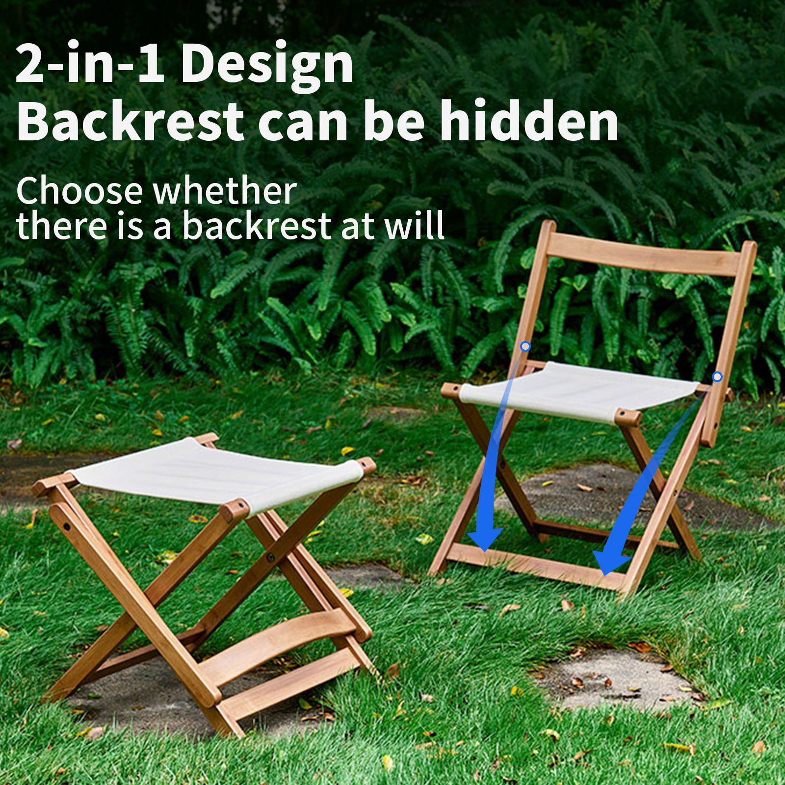 HYNAWIN Folding Camping Chair, Portable Stool for Indoor and Outdoor Use, Bamboo Chair with Canvas Seat Surface, Folding Chair for Camping, Hiking and Fishing