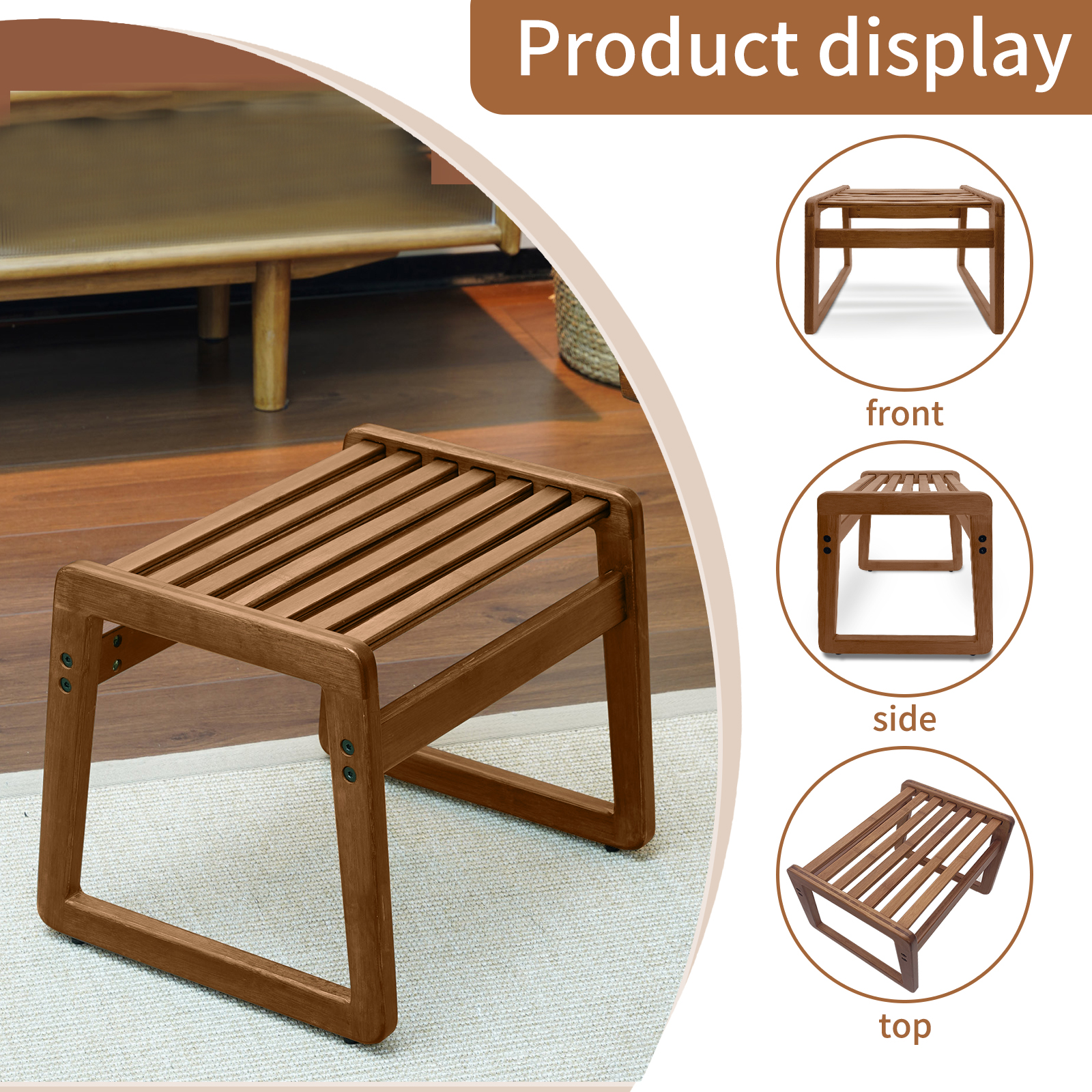 HYNAWIN Small Short Stool, Handcrafted Bamboo Slatted Stool , Square Step Stool  for Kids,  Shoe Changing Stool , 11.8" Low Stool for Kitchen, Bathroom, Bedroom and Porch 