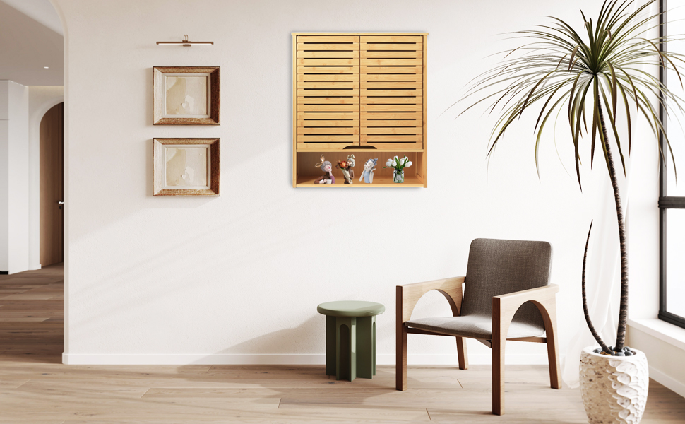 HYNAWIN Bamboo Wall Cabinet with Adjustable Shelf, Medicine Cabinet for Bathroom Living Room, Over-The-Toilet Floating Cabinet