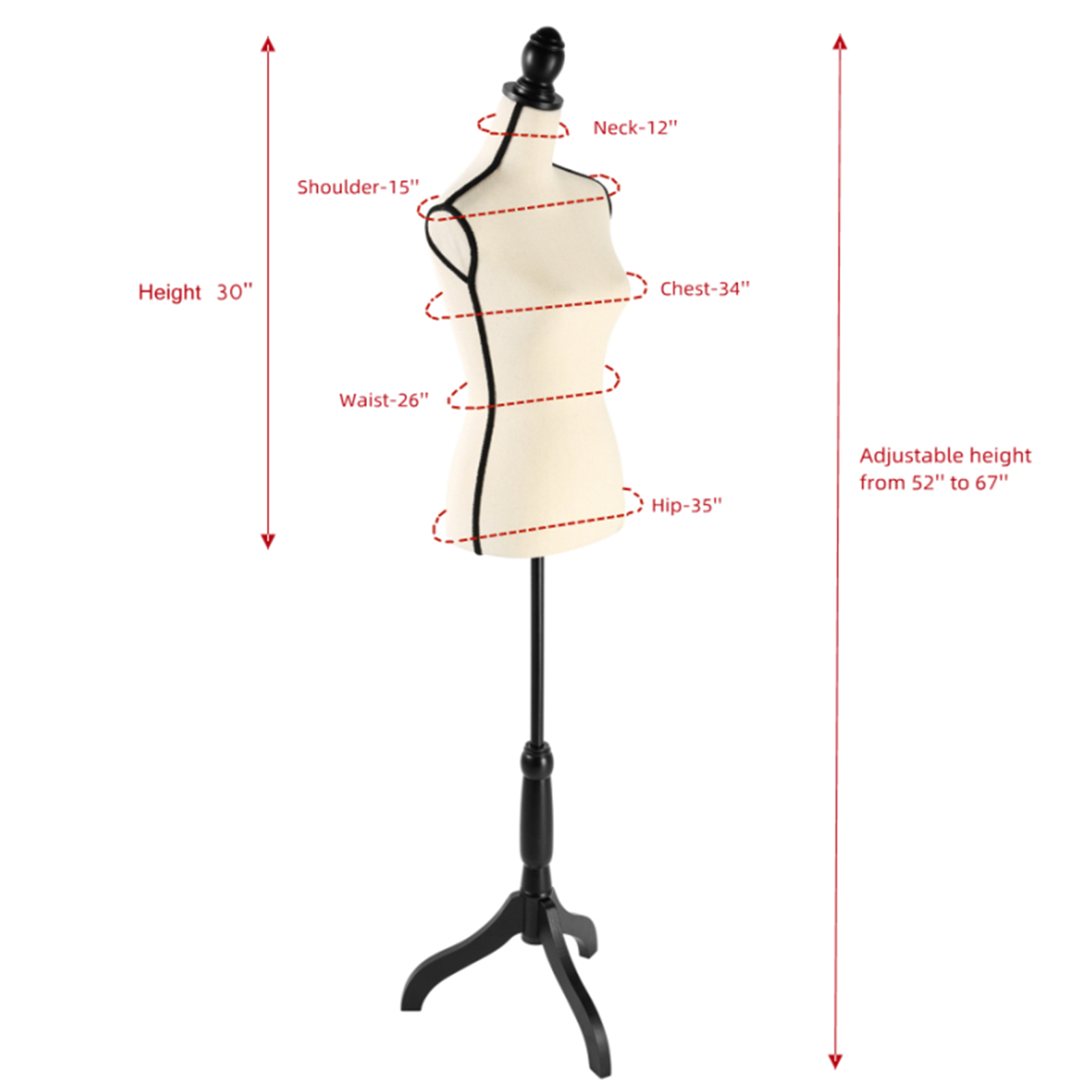 Female Dress Form Mannequin Torso Adjustable Height Mannequin Body with Tripod Stand for Clothing Dress Jewelry Display, Beige