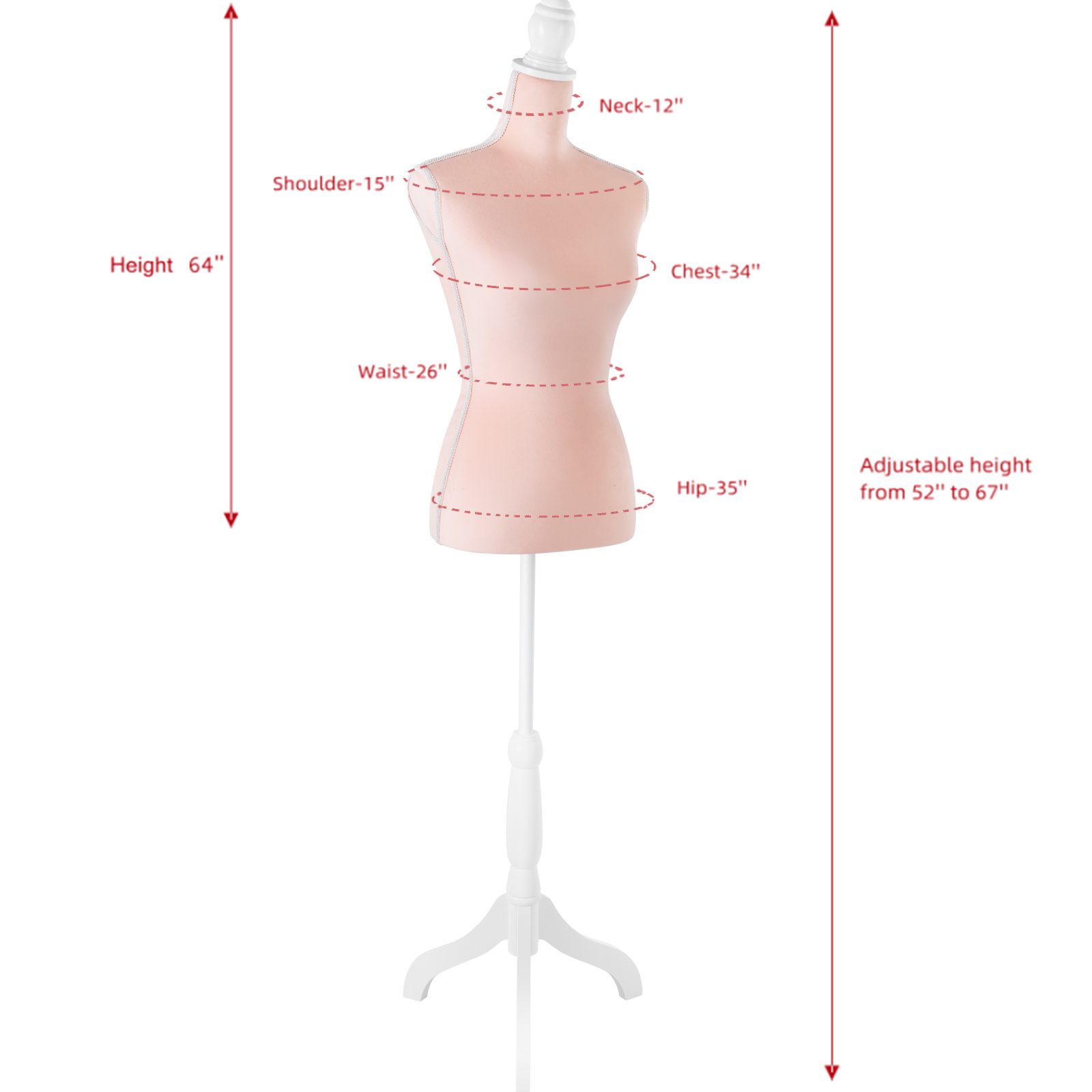 Female Dress Form Mannequin Torso Adjustable Height Mannequin Body with Tripod Stand for Clothing Dress Jewelry Display, Black