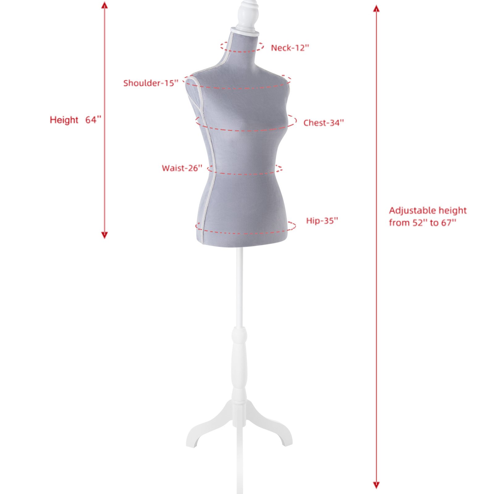 Female Dress Form Mannequin Torso Adjustable Height Mannequin Body with Tripod Stand for Clothing Dress Jewelry Display, Black