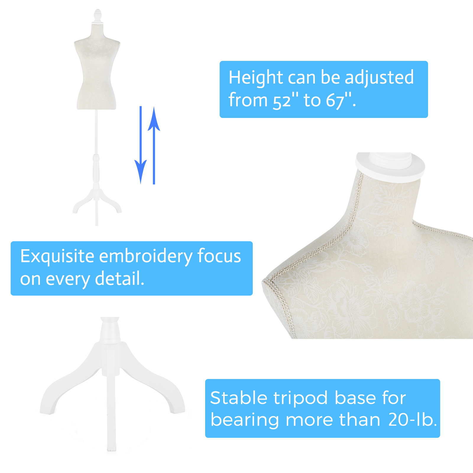 Female Dress Form Mannequin Torso Adjustable Height Mannequin Body with Tripod Stand for Clothing Dress Jewelry Display, Black