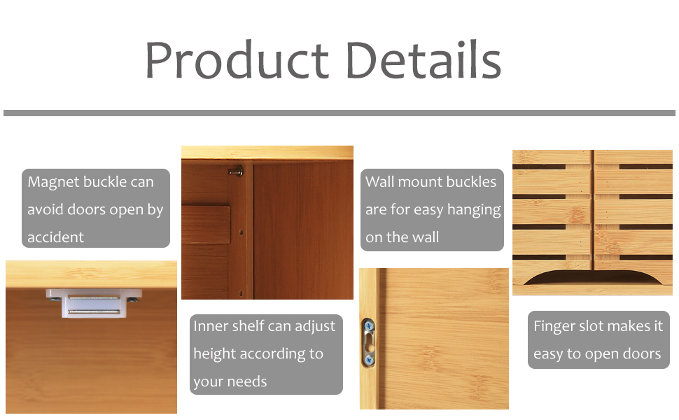 HYNAWIN Bamboo Wall Cabinet with Adjustable Shelf, Medicine Cabinet for Bathroom Living Room, Over-The-Toilet Floating Cabinet