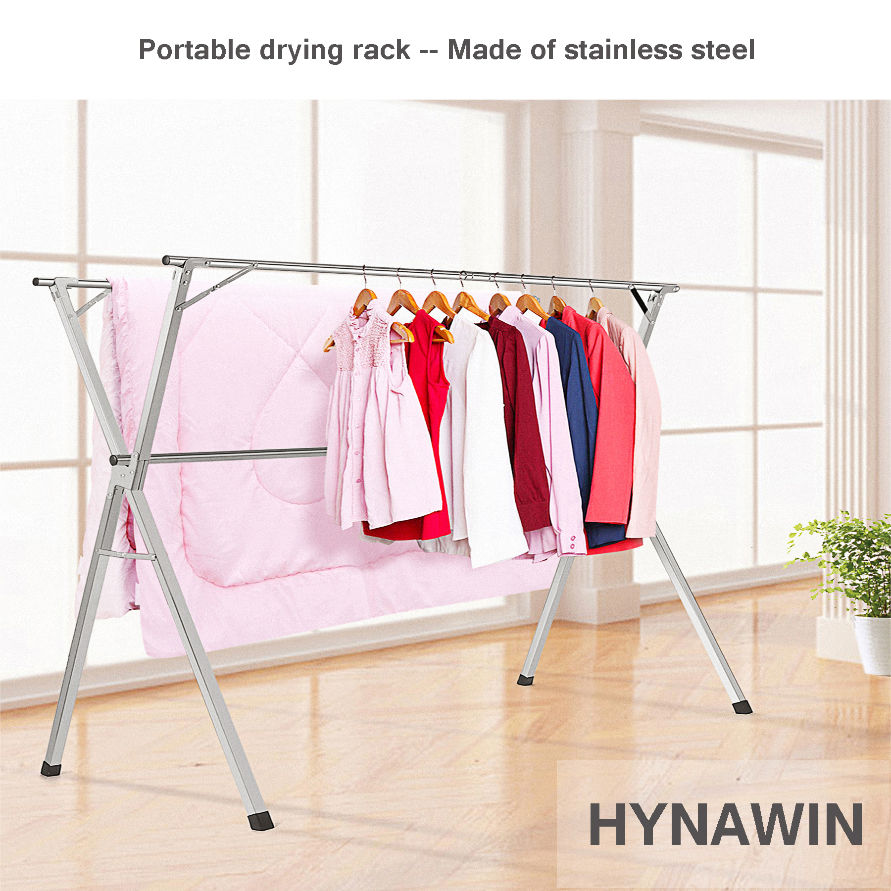 Clothes Drying Racks, Upgraded Stainless Steel Laundry Drying Rack, Heavy Duty Collapsible Garment Rack, Clothes Storage Rack for Indoor Outdoor, 1.5M/59 in