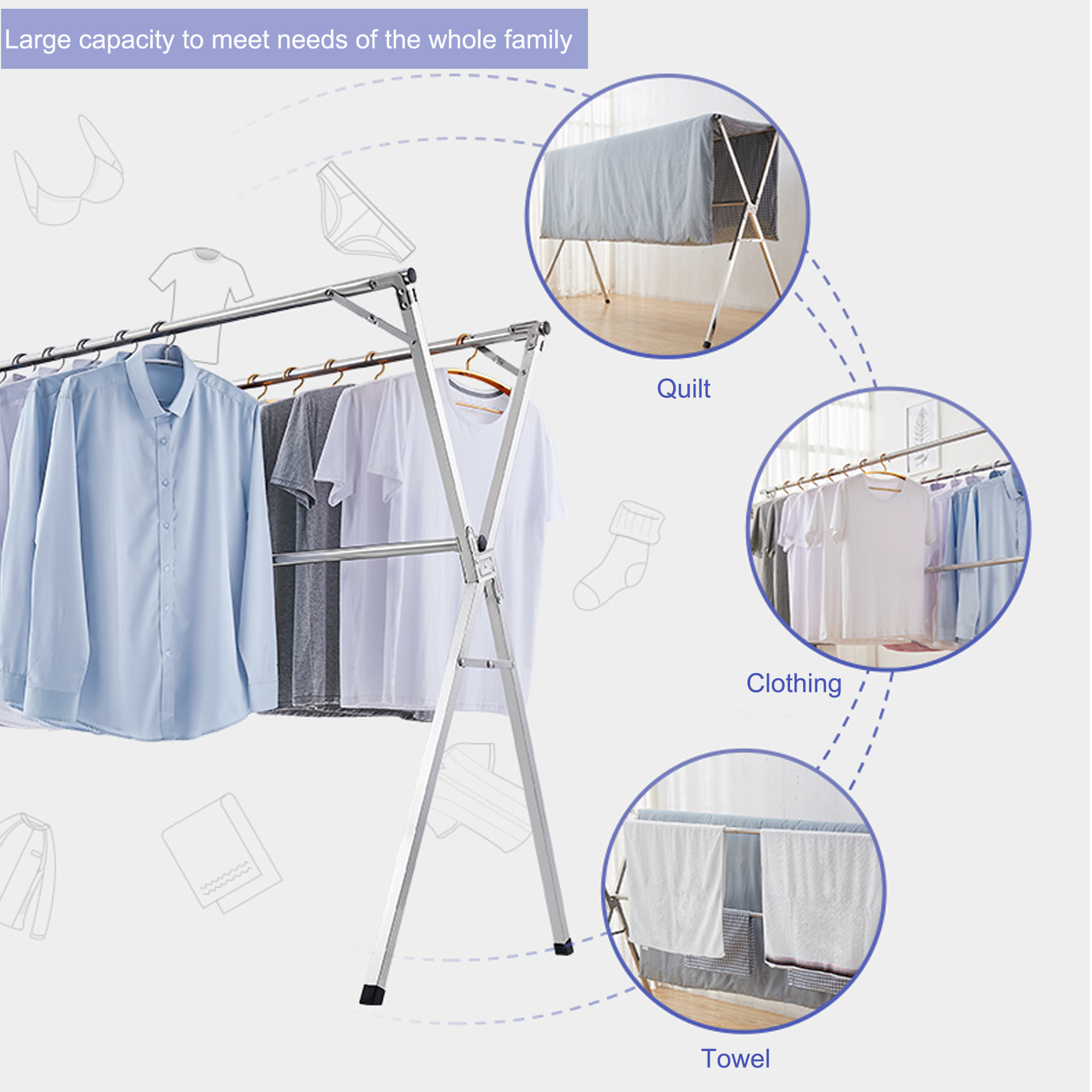 Clothes Drying Racks, Upgraded Stainless Steel Laundry Drying Rack, Heavy Duty Collapsible Garment Rack, Clothes Storage Rack for Indoor Outdoor, 2M/79 in