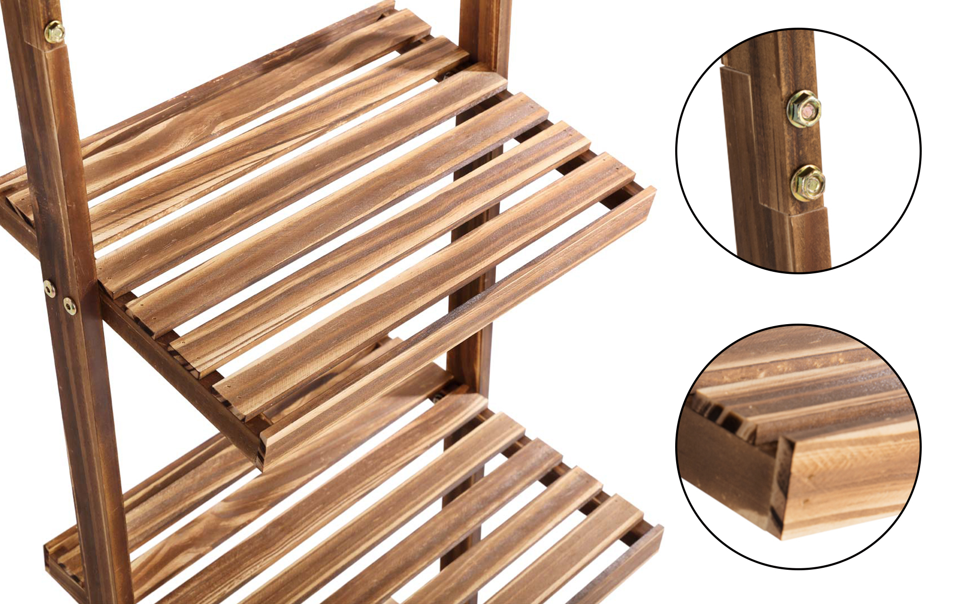 HYNAWIN Ladder Shelf Bookcase,5-Tier Bamboo Storage Rack Shelves Wall Leaning Shelf Unit,FreeStanding Plant Stand, Corner Display Shelves for Living Room, Bathroom, Kitchen, Office(65in)