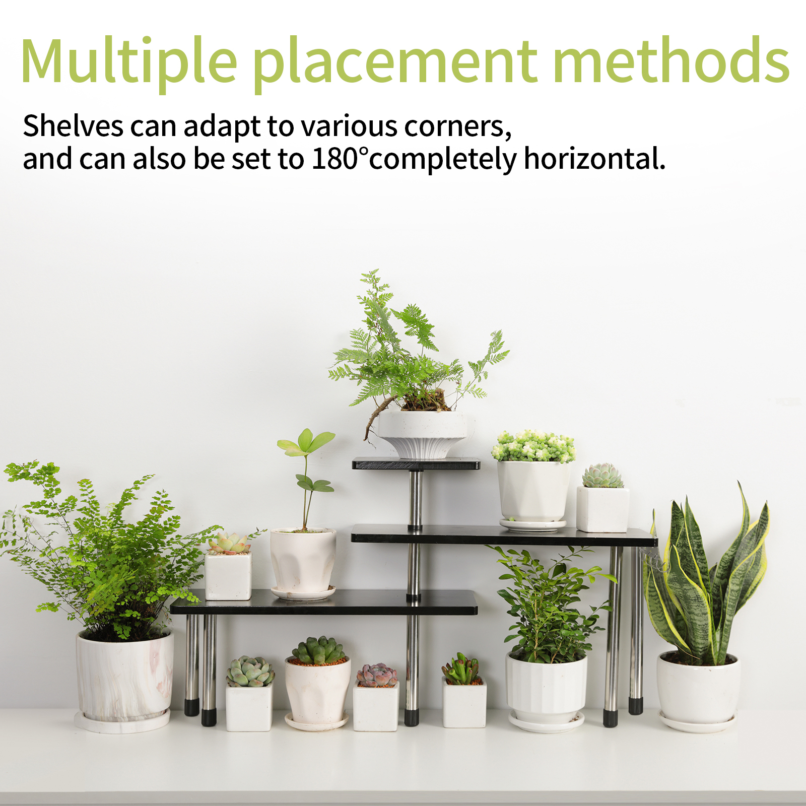 HYNAWIN 3 Tier Corner Shelf Bamboo & Metal Storage Spice Rack-Desk Bookshelf Display Shelves Space Saving Organizer -Adjustable Rack for Kitchen,Bedroom, Office-Creative Home Décor with Hooks