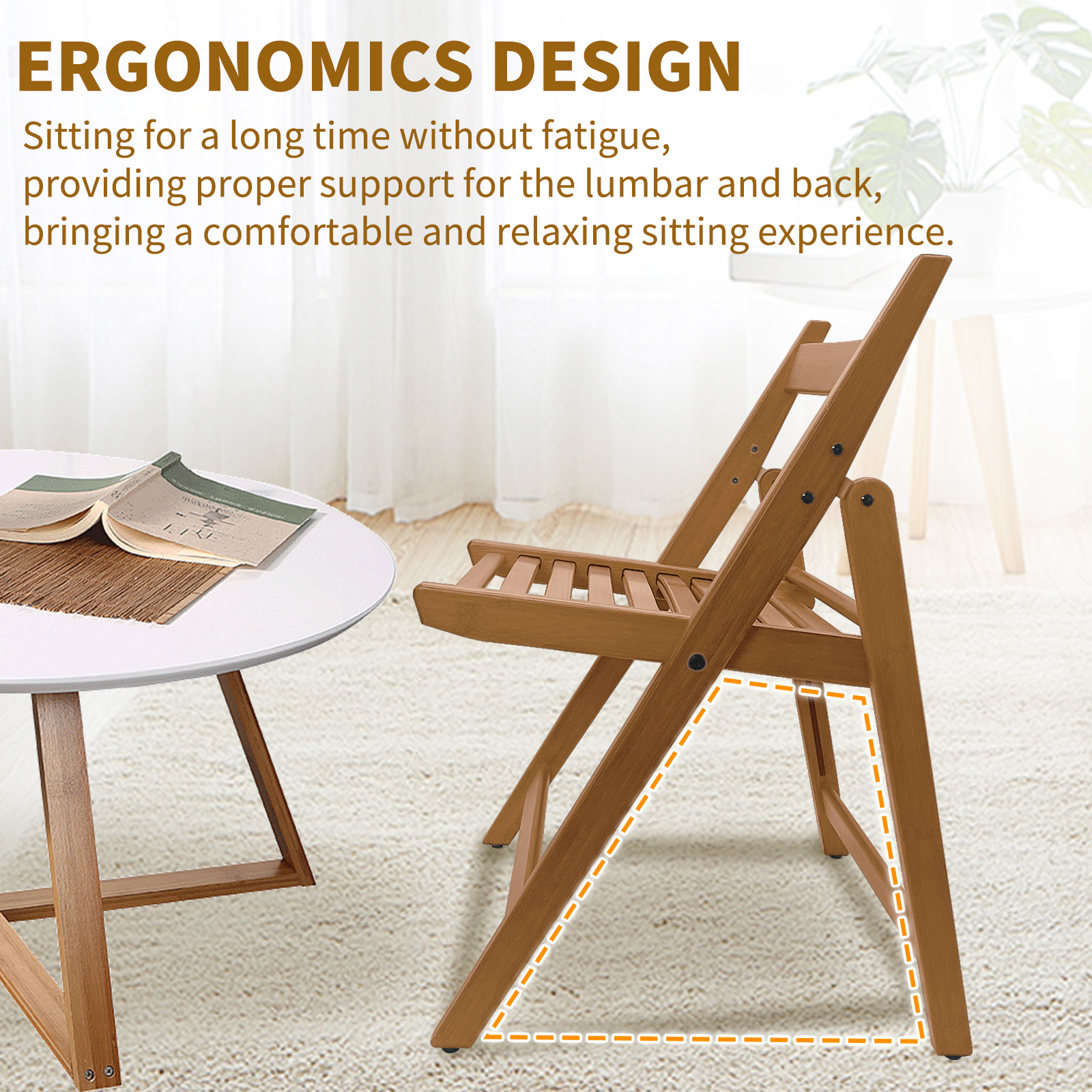 HYNAWIN Outdoor Folding Chair, Small Pastoral Retro Camping Chair, Bamboo Lounge Patio Chair for Garden, Lawn, Deck, Beach, Backyard and Campfire