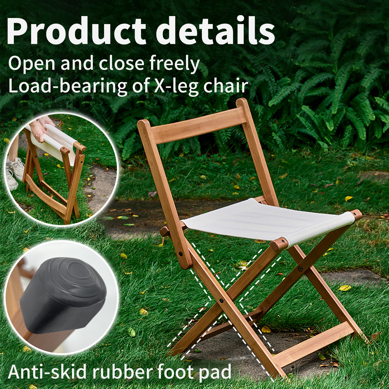 HYNAWIN Folding Camping Chair, Portable Stool for Indoor and Outdoor Use, Bamboo Chair with Canvas Seat Surface, Folding Chair for Camping, Hiking and Fishing