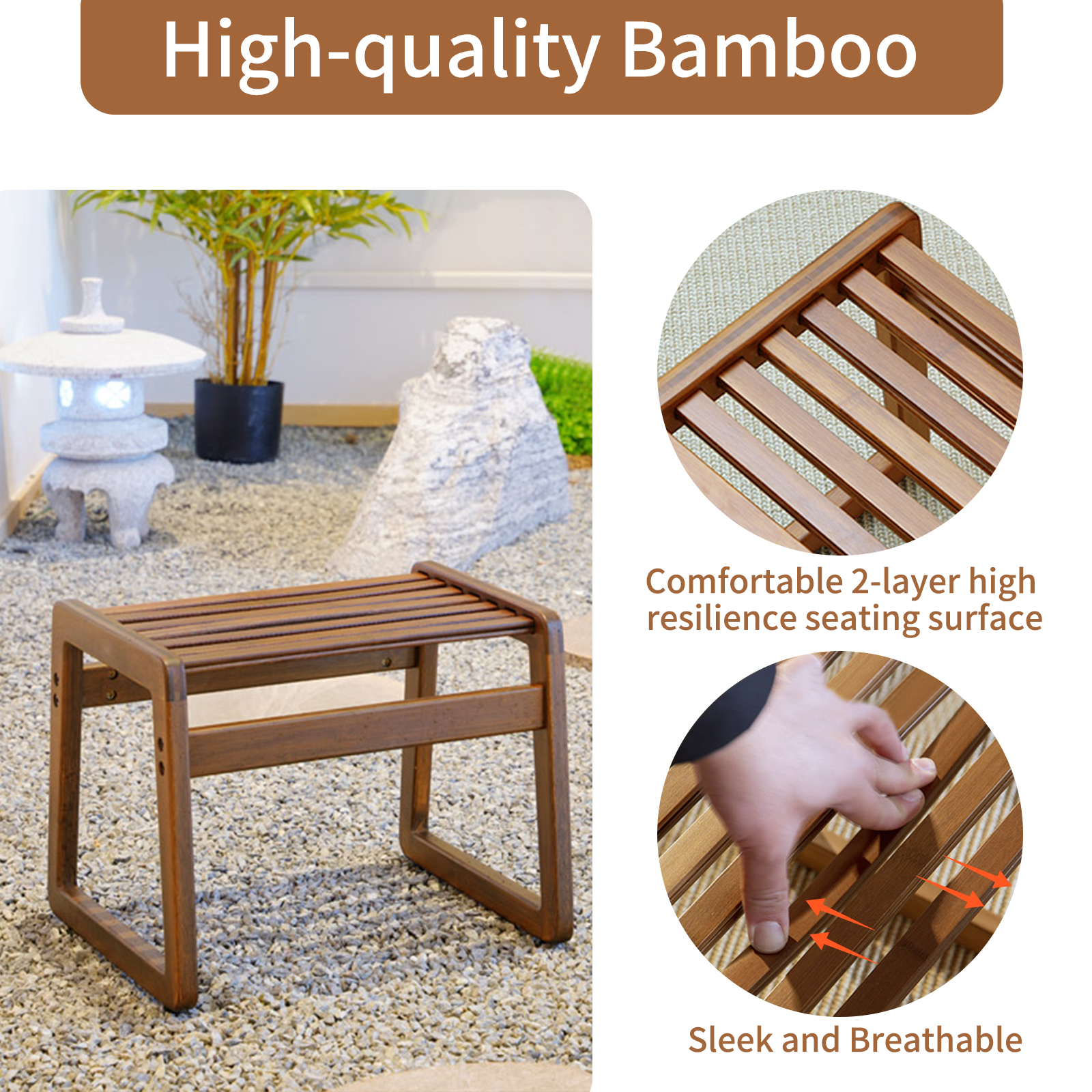 HYNAWIN Small Short Stool, Handcrafted Bamboo Slatted Stool , Square Step Stool  for Kids,  Shoe Changing Stool , 11.8" Low Stool for Kitchen, Bathroom, Bedroom and Porch 