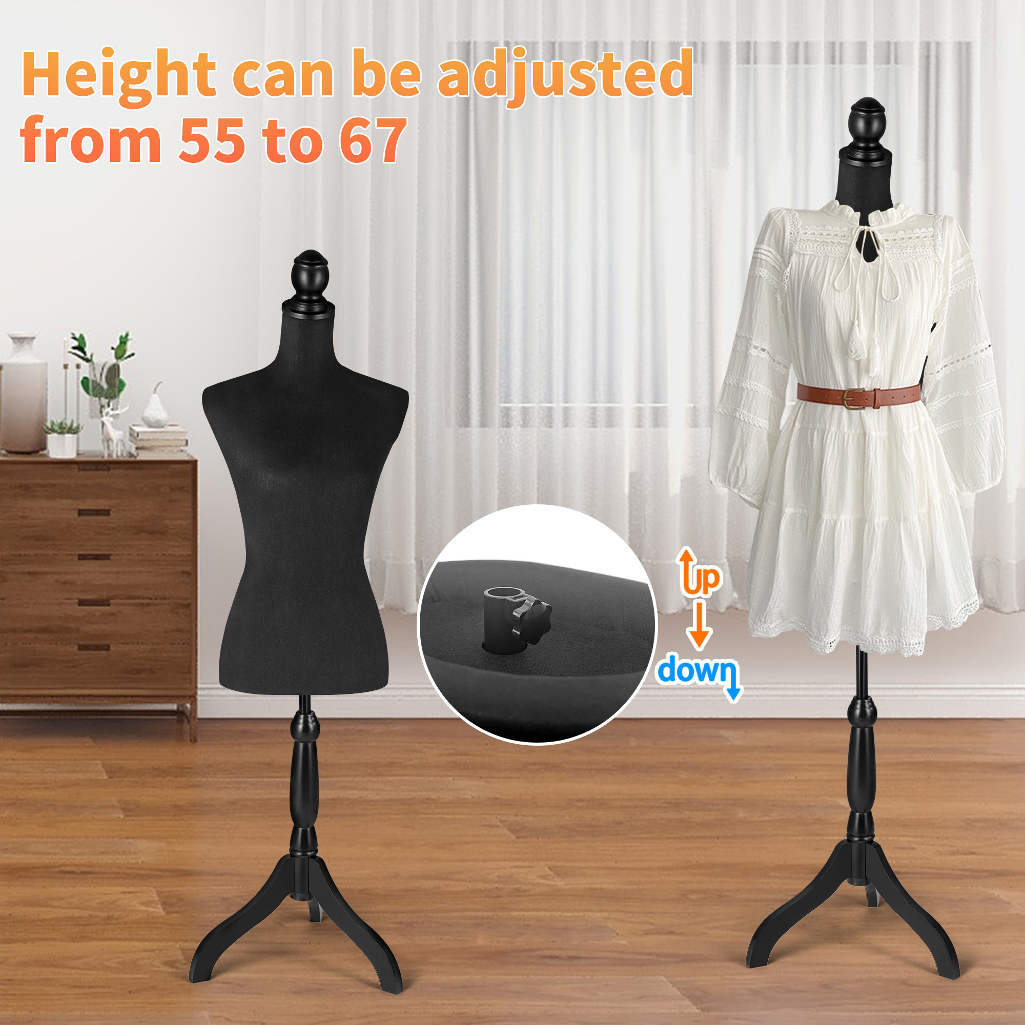 Female Dress Form Mannequin Torso Adjustable Height Mannequin Body with Tripod Stand for Clothing Dress Jewelry Display, Black
