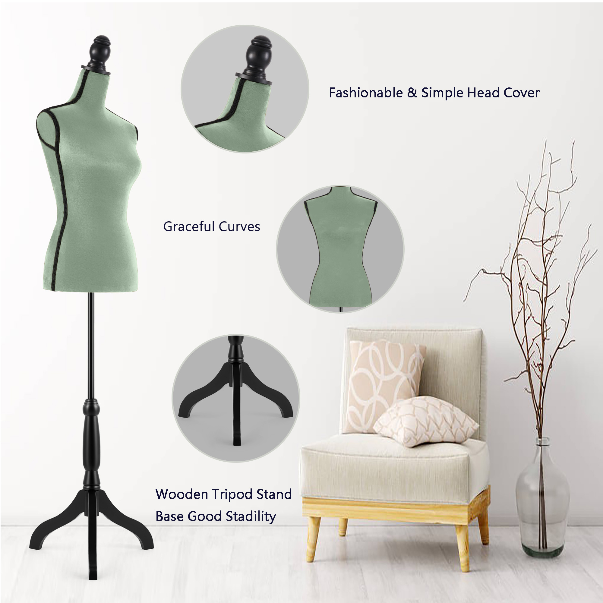 Female Dress Form Mannequin Torso Adjustable Height Mannequin Body with Tripod Stand for Clothing Dress Jewelry Display, Black